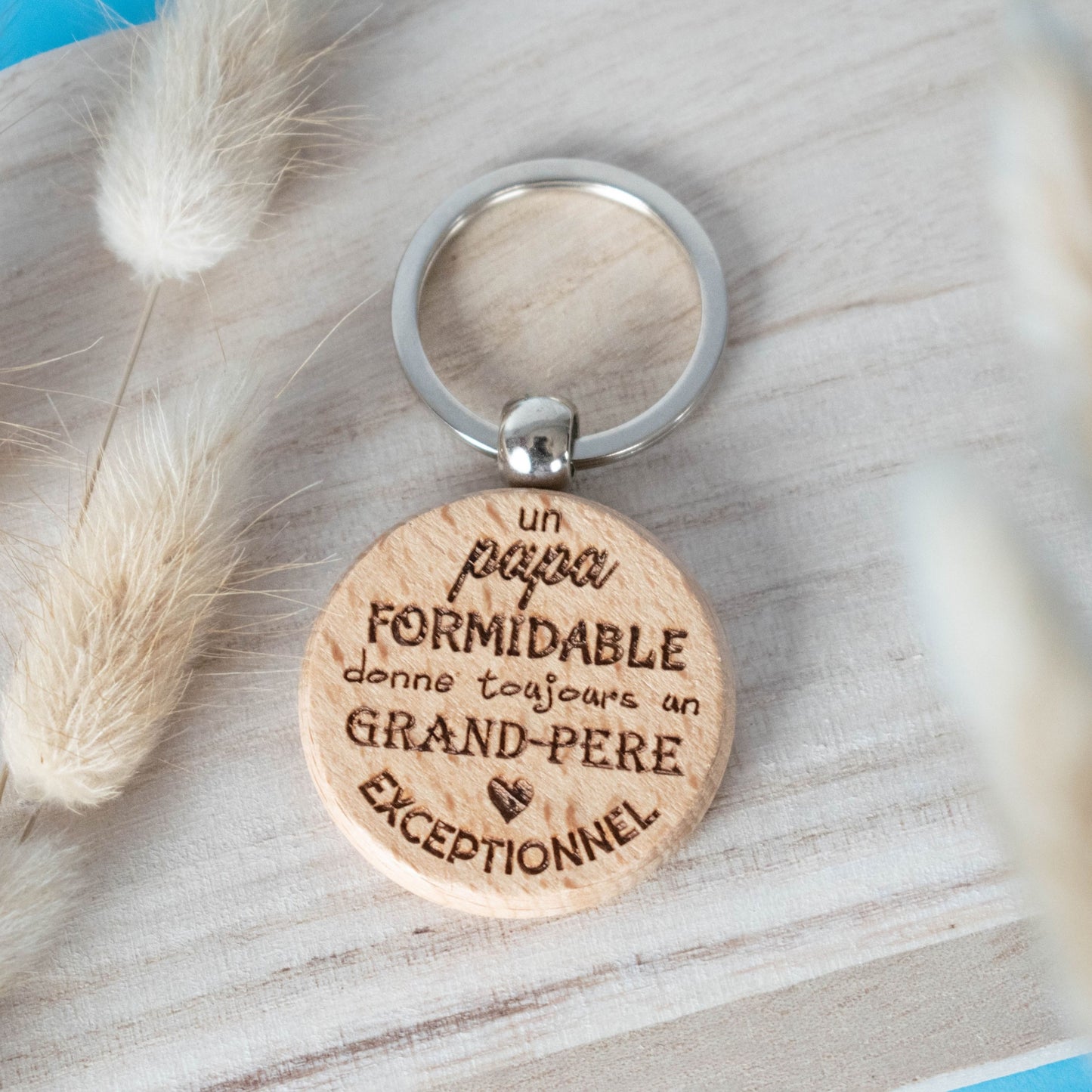 PORTE-CLEFS ROND EN BOIS - PAPI - PAPA FORMIDABLE PAPI EXCEPTIONNEL