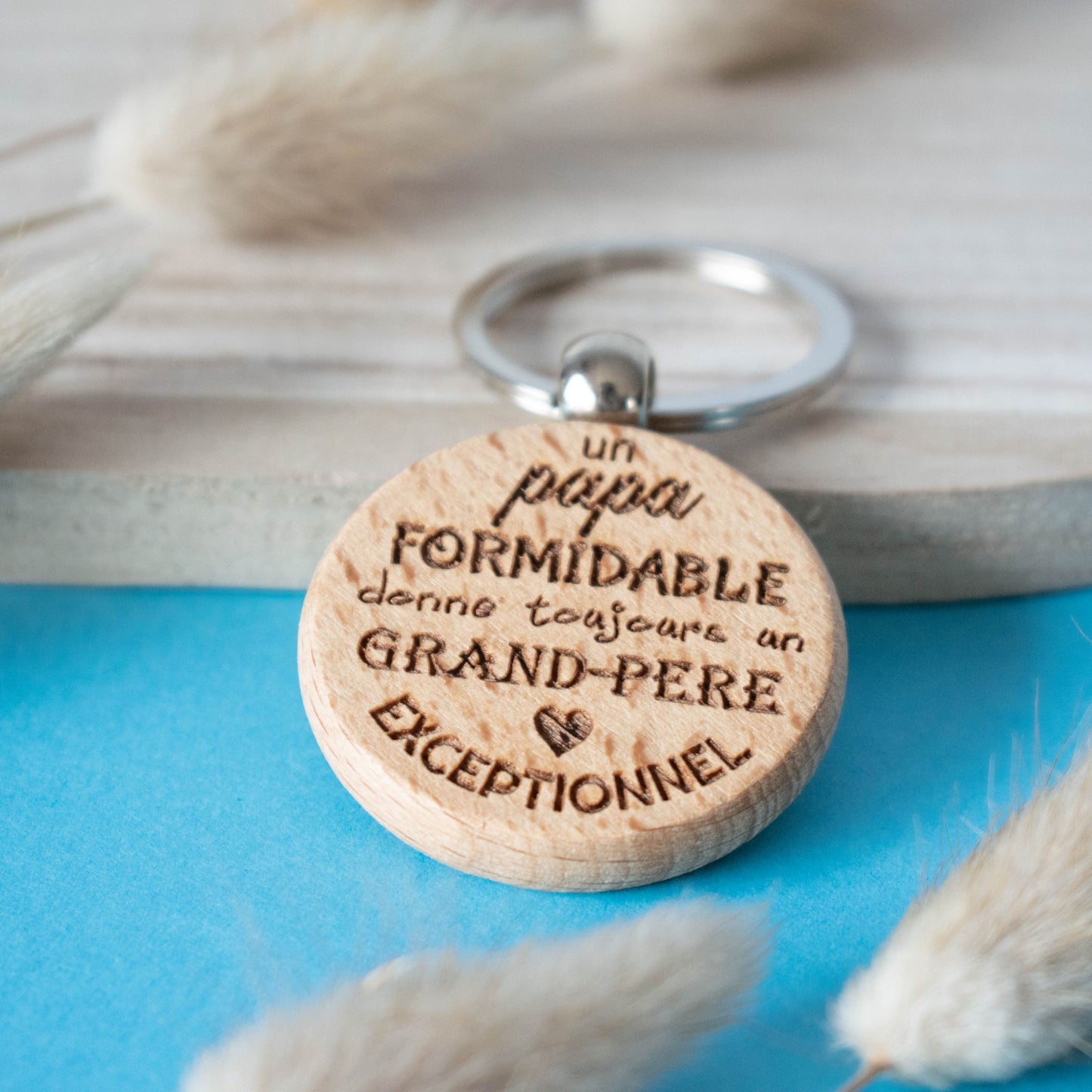 PORTE-CLEFS ROND EN BOIS - PAPI - PAPA FORMIDABLE PAPI EXCEPTIONNEL