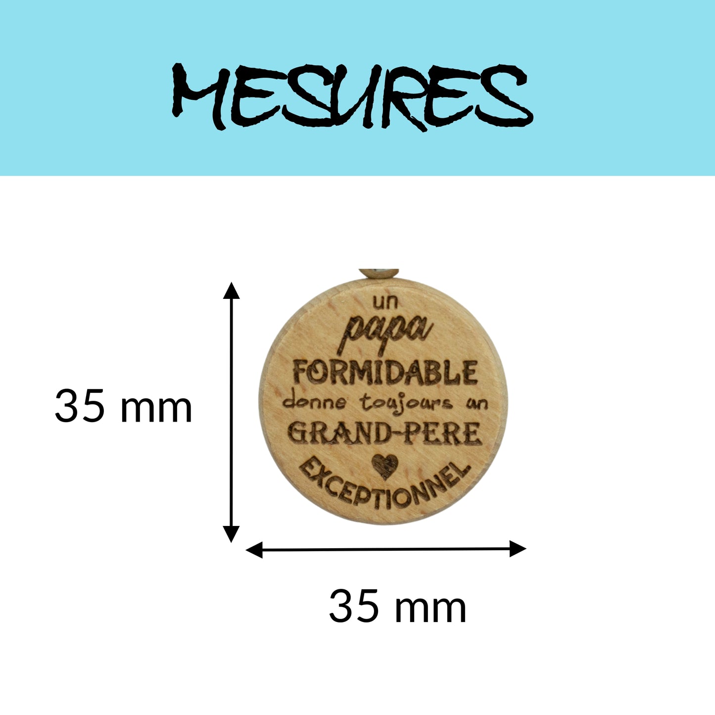 PORTE-CLEFS ROND EN BOIS - PAPI - PAPA FORMIDABLE PAPI EXCEPTIONNEL