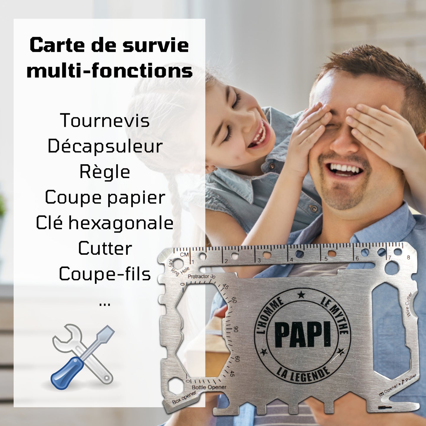 OUTIL MULTIFONCTIONS FORMAT CARTE DE CREDIT - PAPI - L'HOMME, LE MYTHE, LA LEGENDE