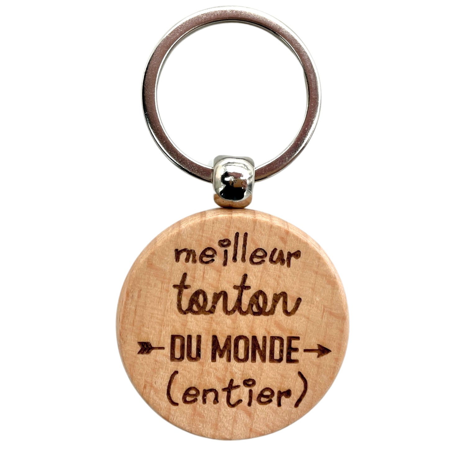 PORTE-CLEFS ROND EN BOIS - TONTON - MEILLEUR DU MONDE ENTIER