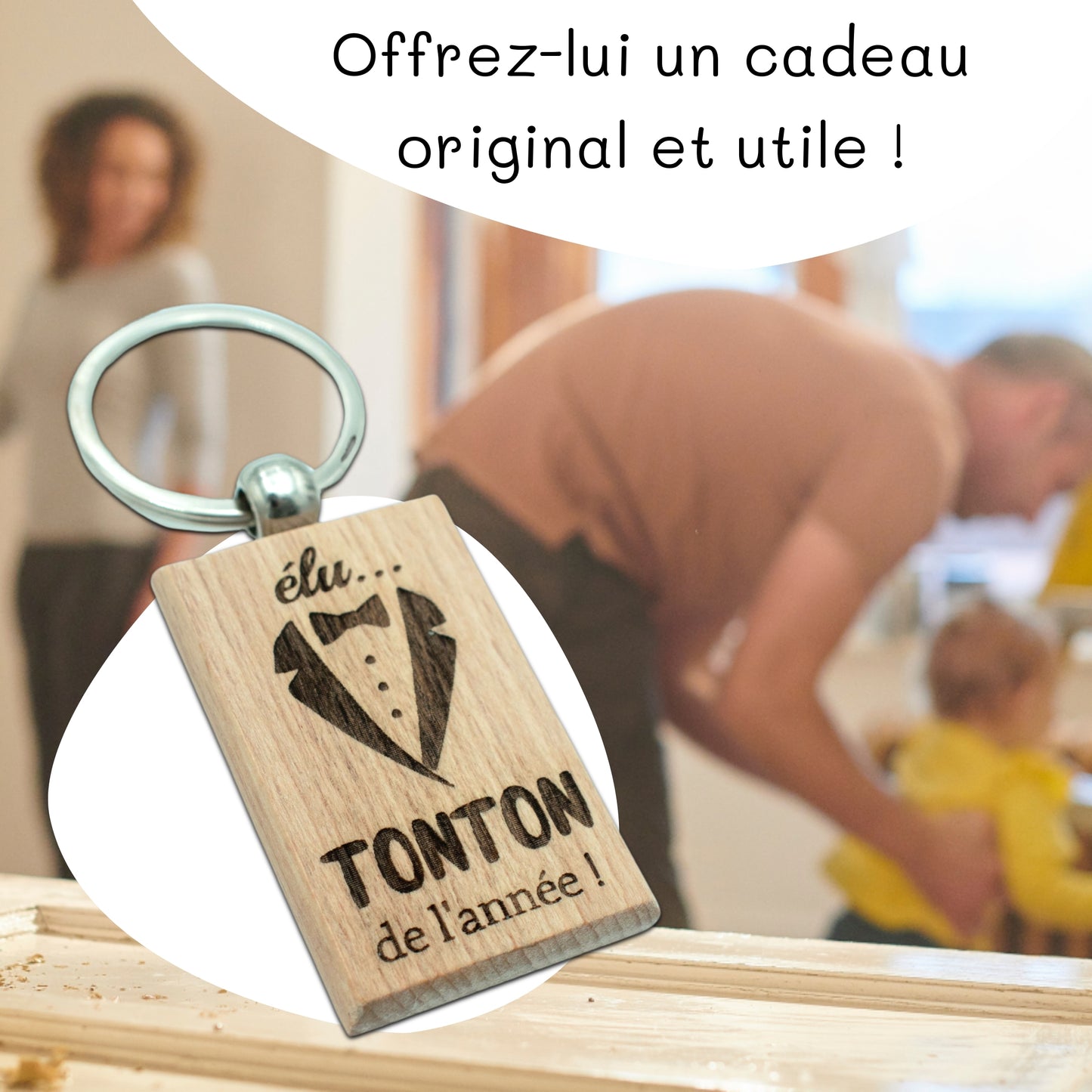 PORTE-CLEFS RECTANGLE EN BOIS - TONTON - ELU