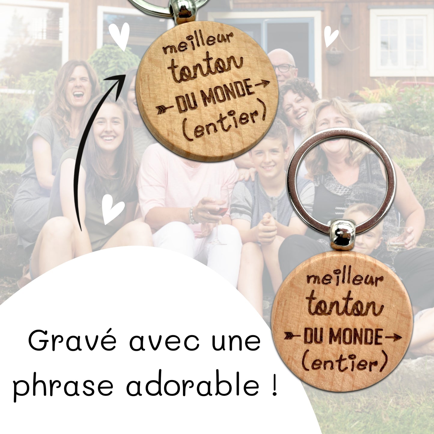 PORTE-CLEFS ROND EN BOIS - TONTON - MEILLEUR DU MONDE ENTIER