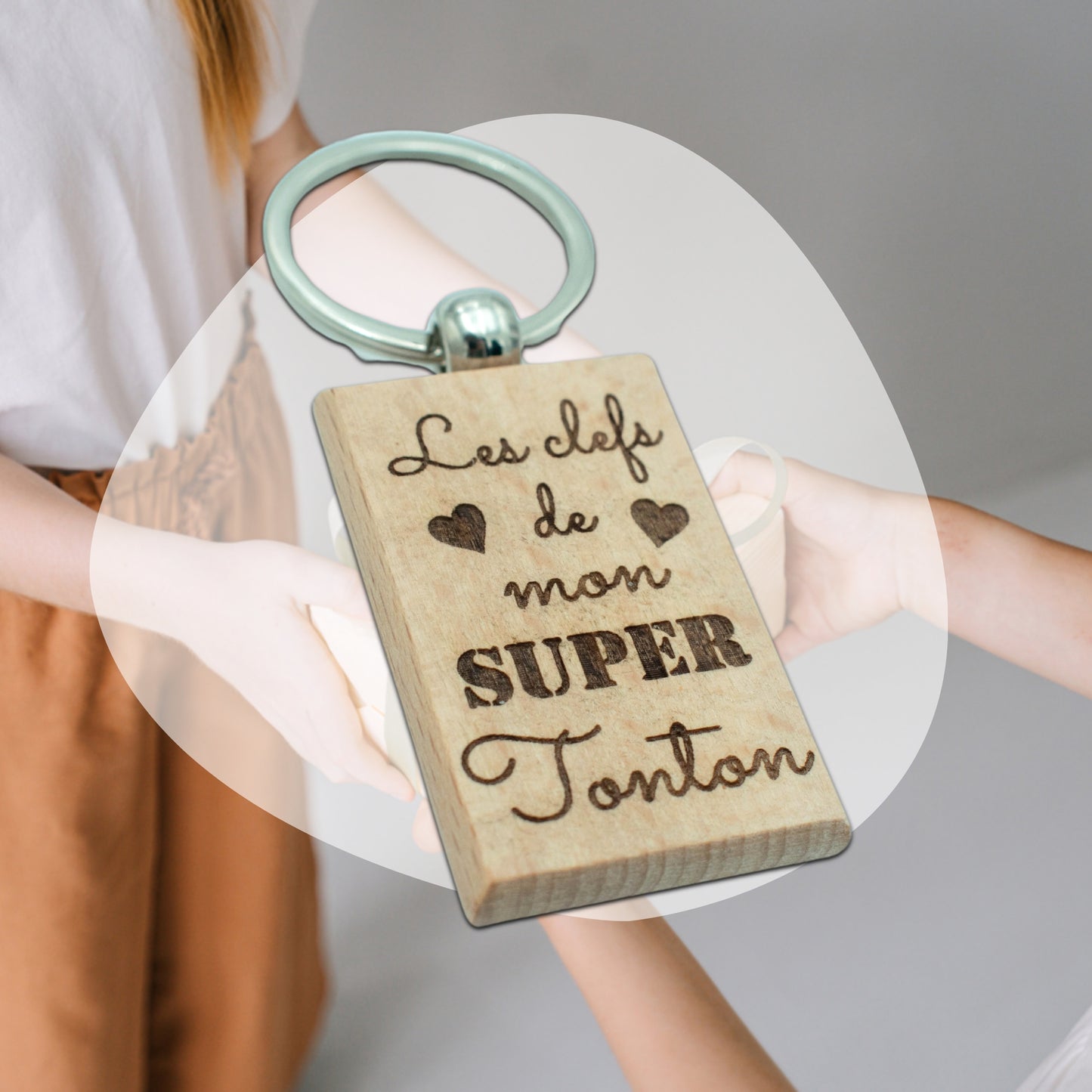 PORTE-CLEFS RECTANGLE EN BOIS - TONTON - LES CLEFS