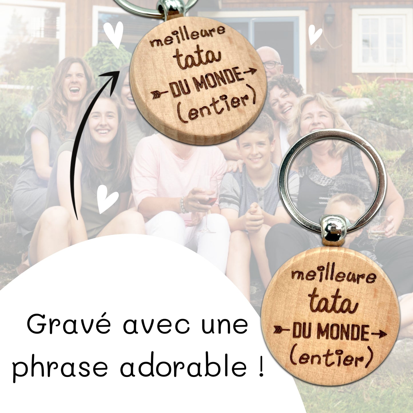 PORTE-CLEFS ROND EN BOIS - TATA - MEILLEURE DU MONDE ENTIER