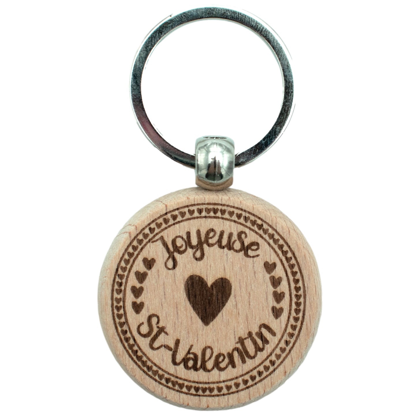 PORTE-CLEFS ROND EN BOIS - AMOUR - JOYEUSE SAINT-VALENTIN