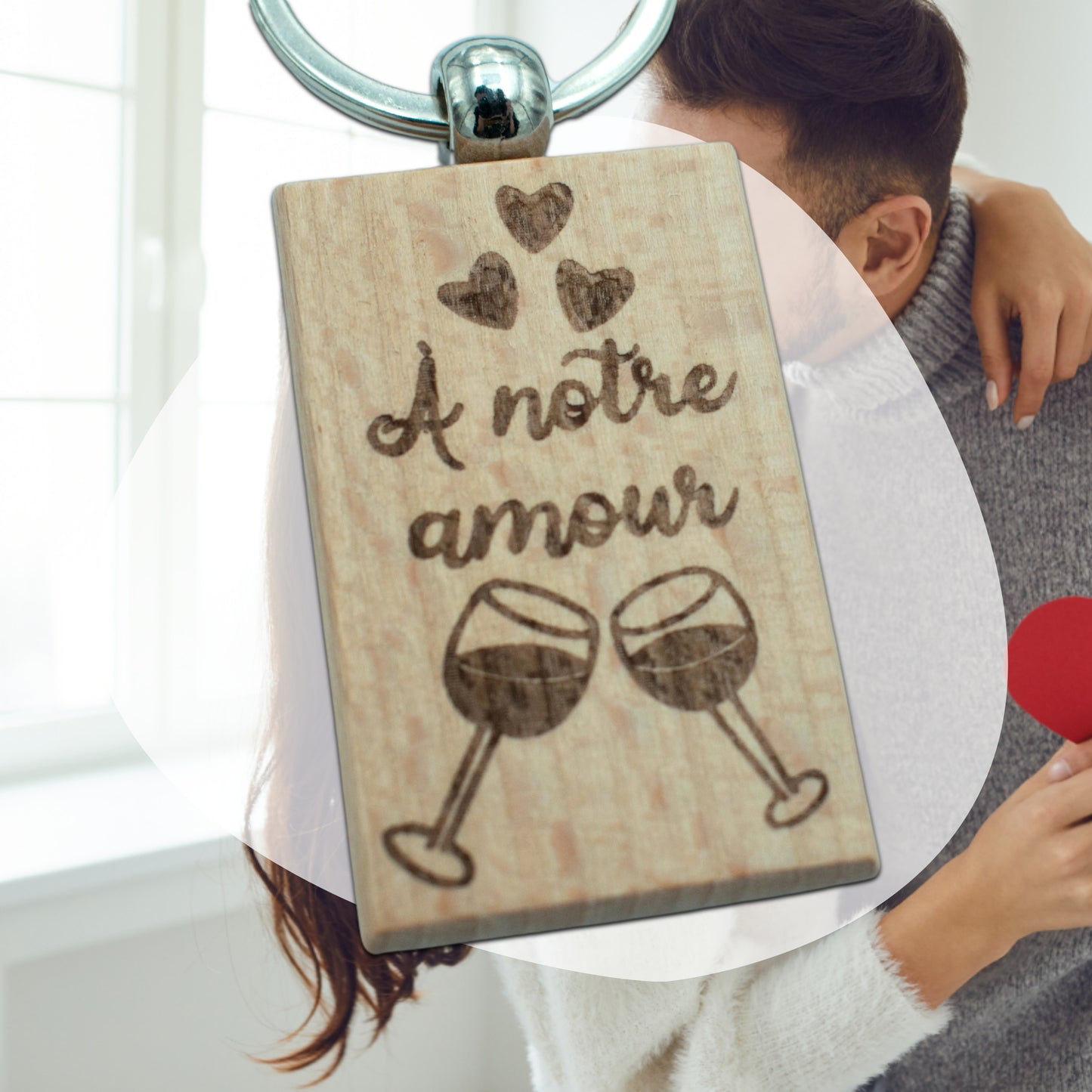 PORTE-CLEFS RECTANGLE EN BOIS - AMOUR - A NOTRE AMOUR