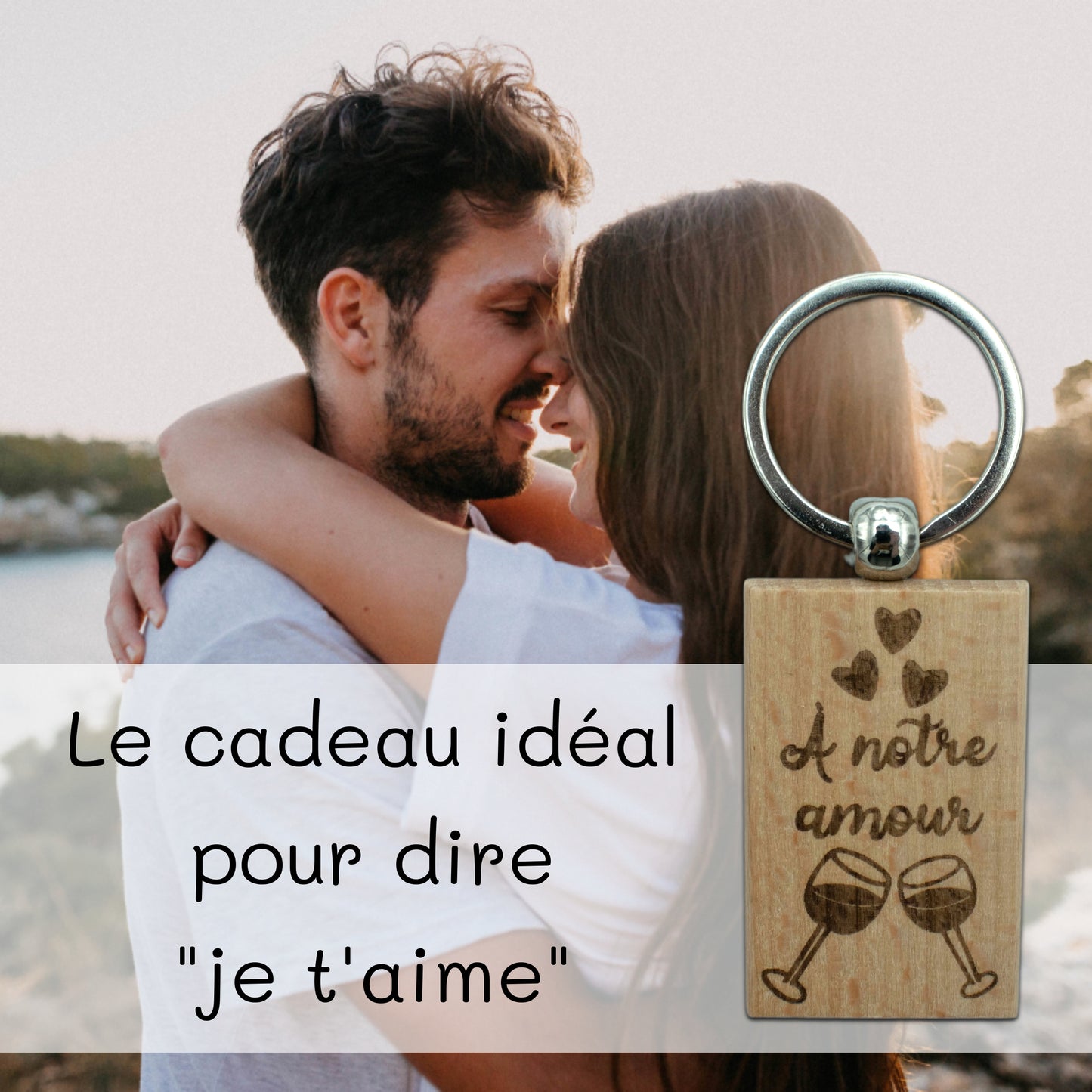 PORTE-CLEFS RECTANGLE EN BOIS - AMOUR - A NOTRE AMOUR