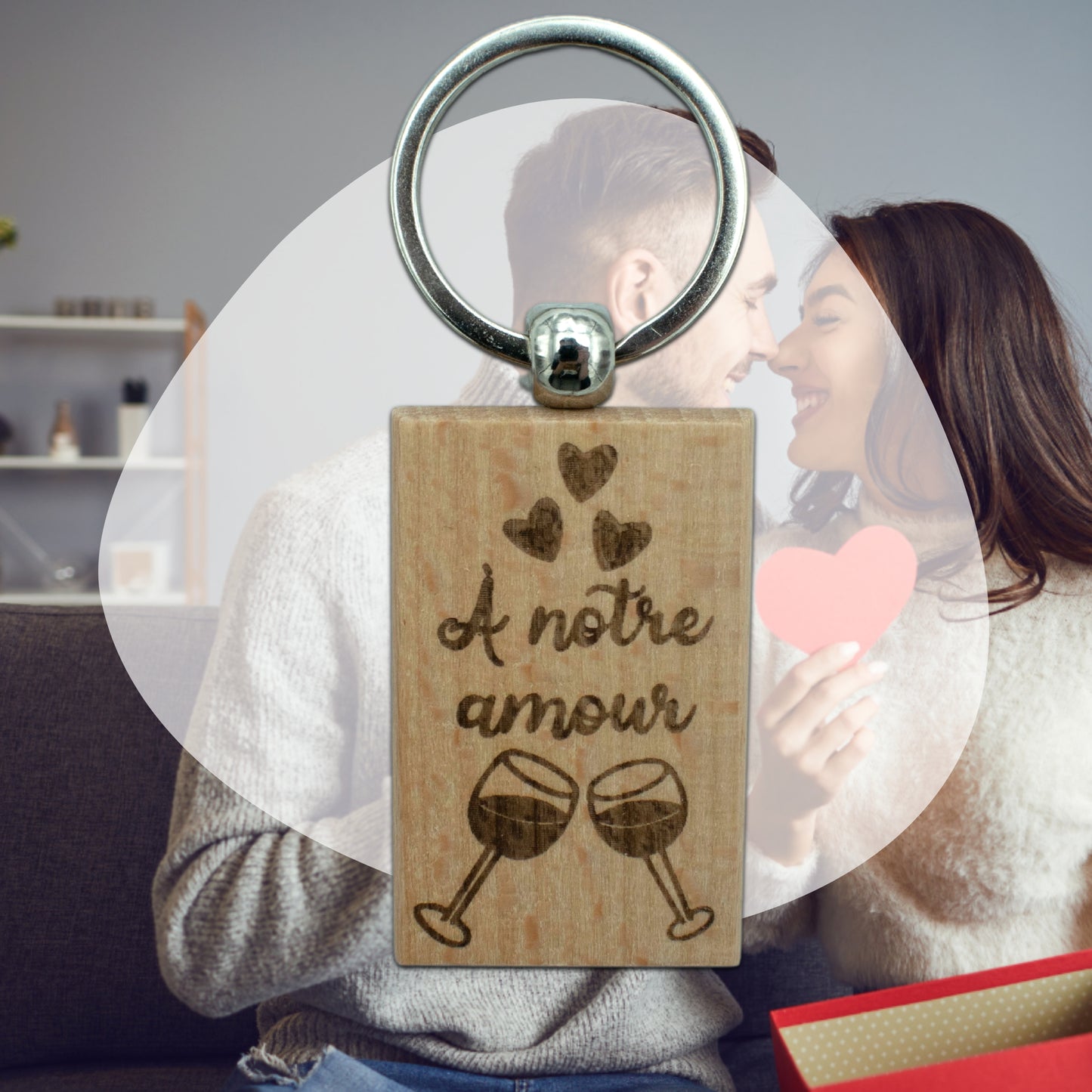 PORTE-CLEFS RECTANGLE EN BOIS - AMOUR - A NOTRE AMOUR