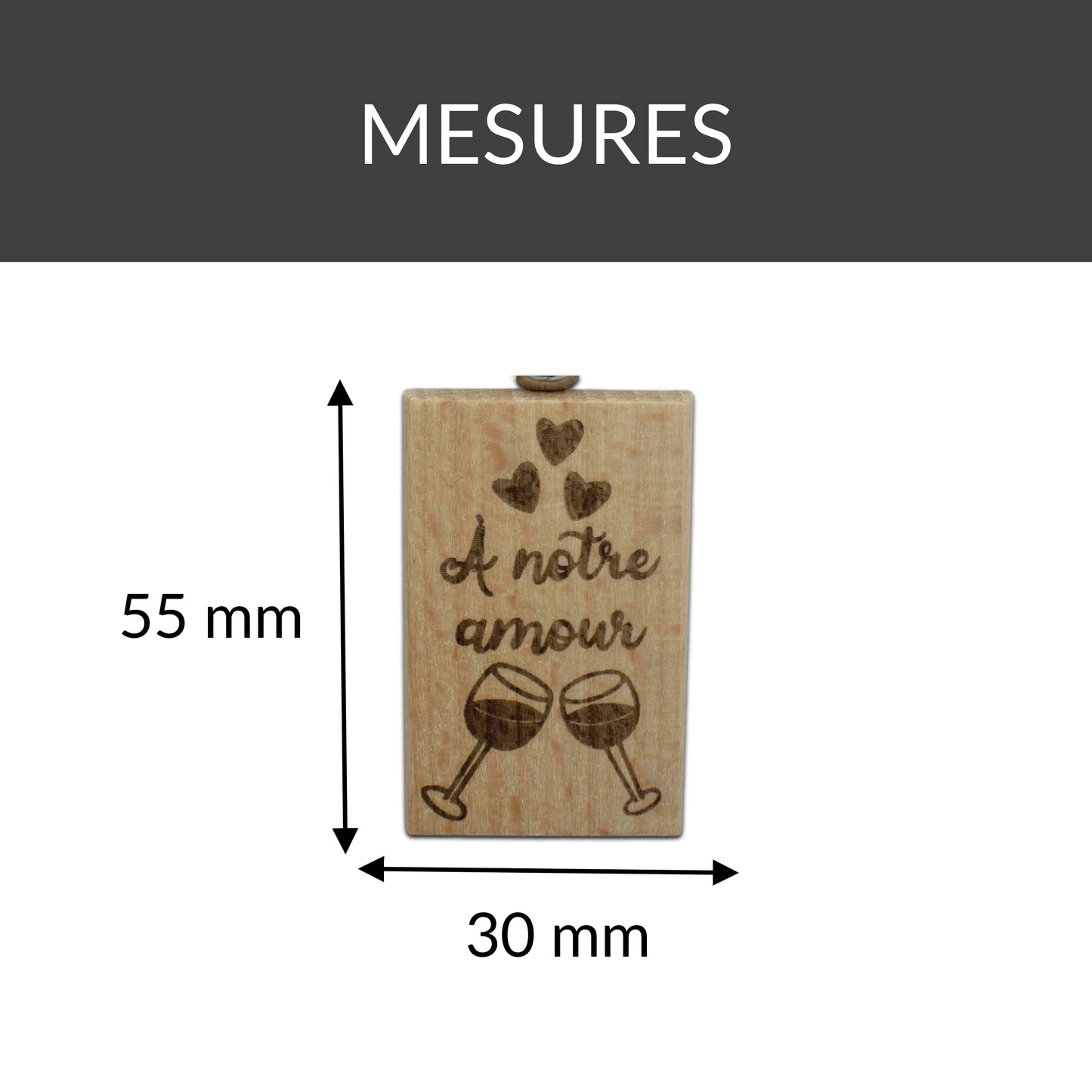 PORTE-CLEFS RECTANGLE EN BOIS - AMOUR - A NOTRE AMOUR