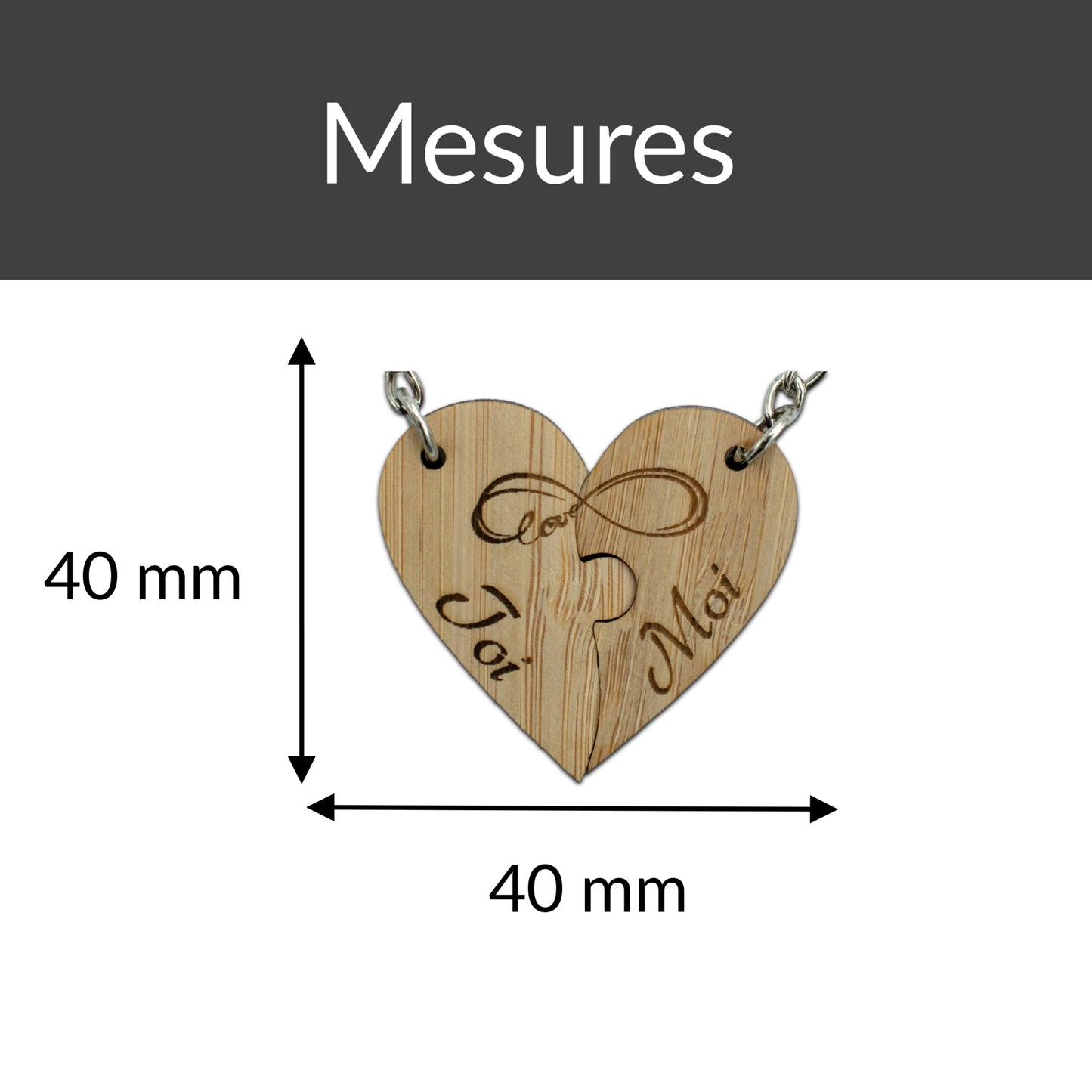 PORTE-CLEFS DOUBLE COEUR EN BAMBOU - TOI + MOI