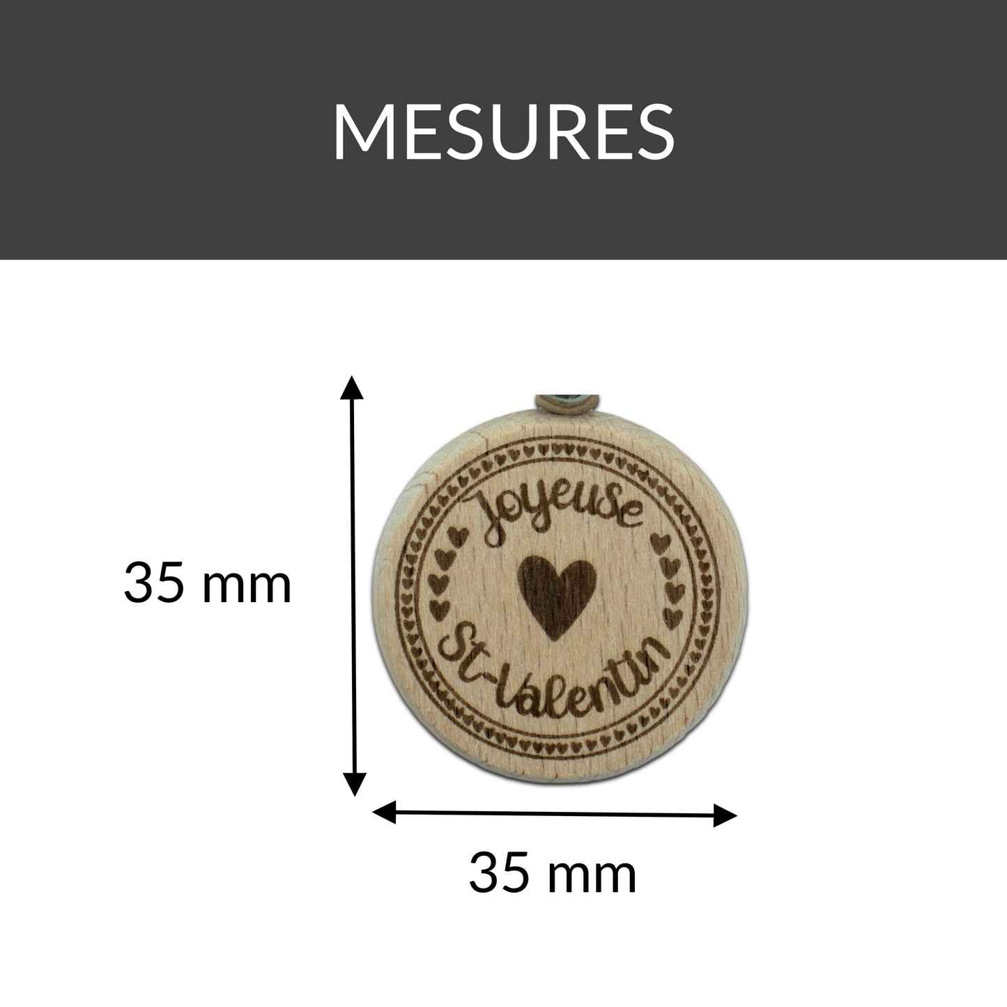 PORTE-CLEFS ROND EN BOIS - AMOUR - JOYEUSE SAINT-VALENTIN