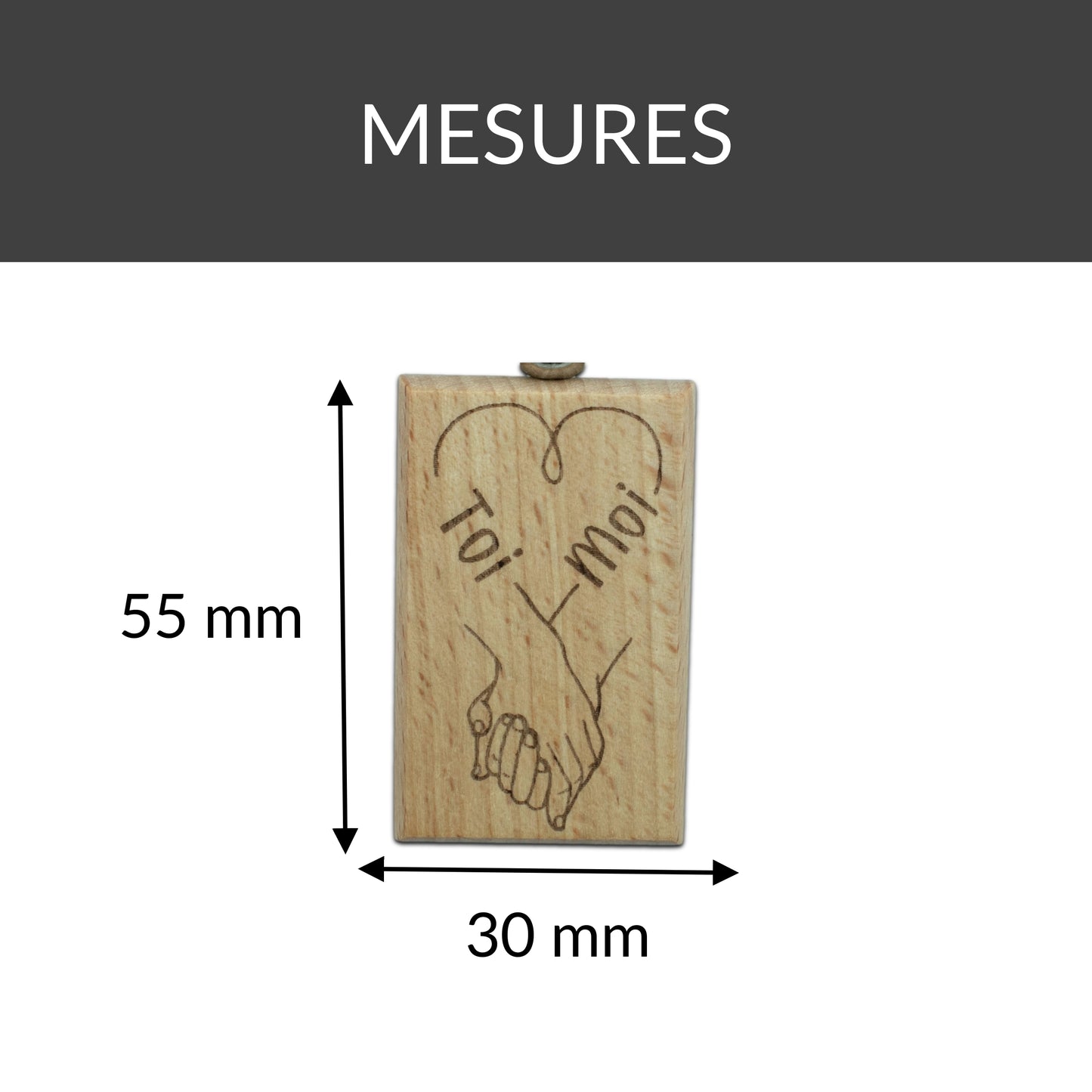 PORTE-CLEFS RECTANGLE EN BOIS - AMOUR - MAINS LIÉES