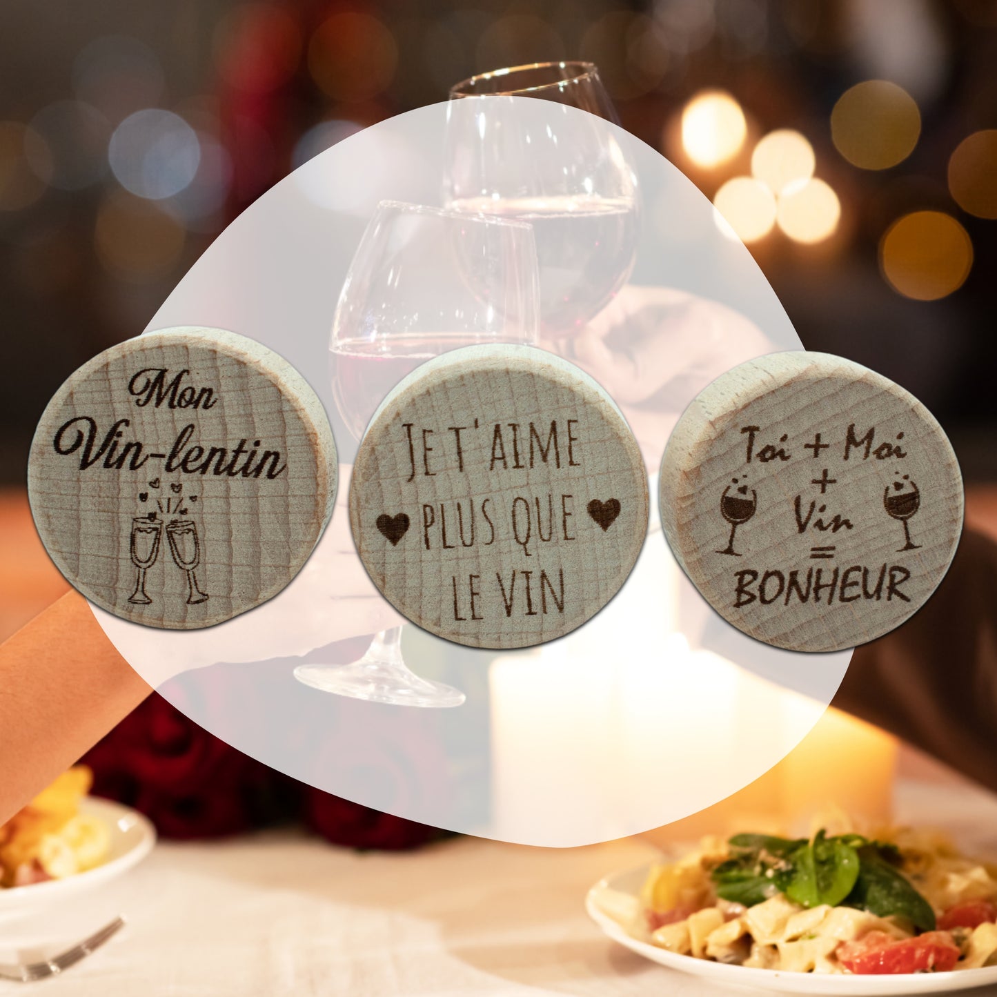 LOT DE 3 BOUCHONS EN LIEGE - AMOUR - LOT N°1