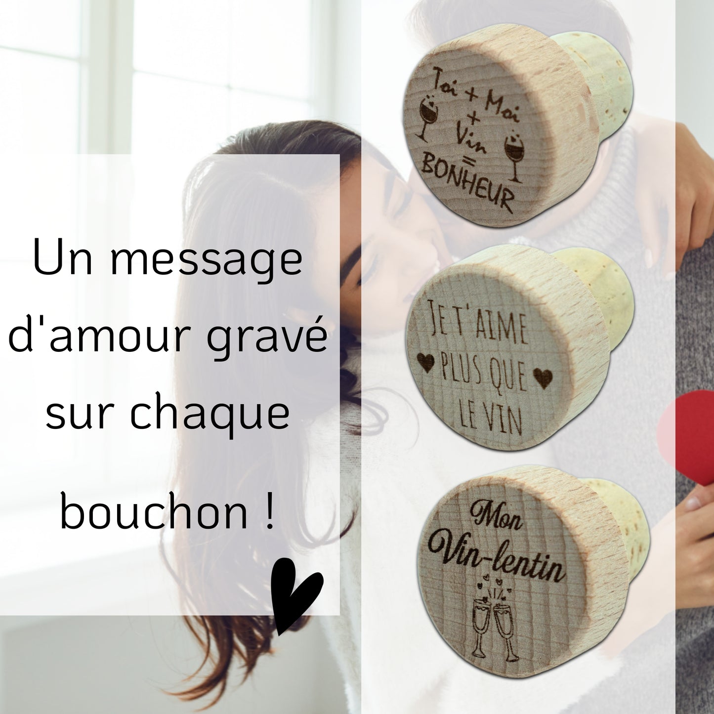 LOT DE 3 BOUCHONS EN LIEGE - AMOUR - LOT N°1