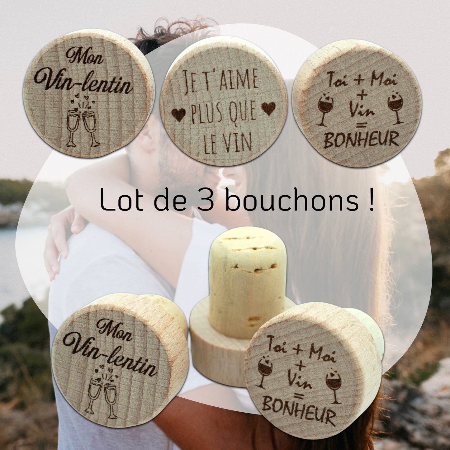 LOT DE 3 BOUCHONS EN LIEGE - AMOUR - LOT N°1