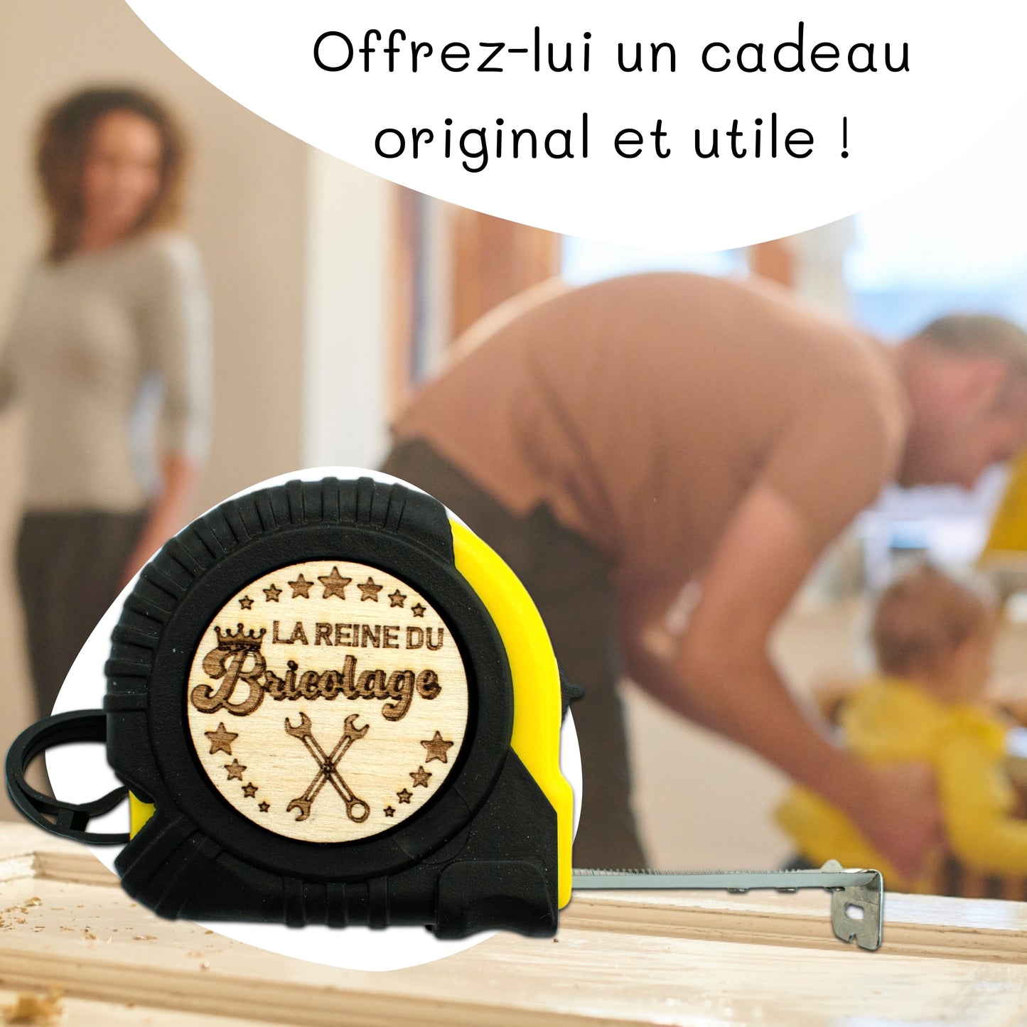 METRE RUBAN - 3M - JAUNE - REINE DU BRICOLAGE