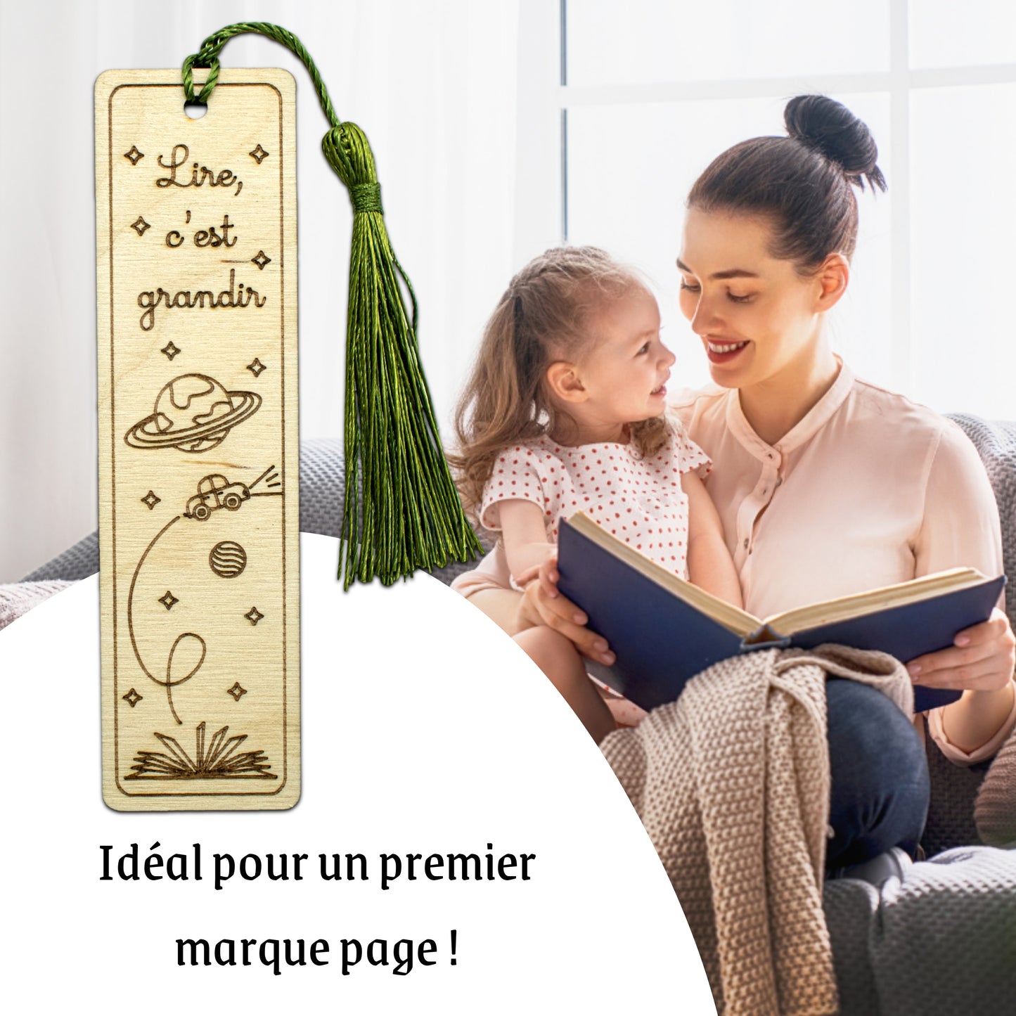 MARQUE-PAGES EN BOIS - ENFANT - LIRE C'EST GRANDIR