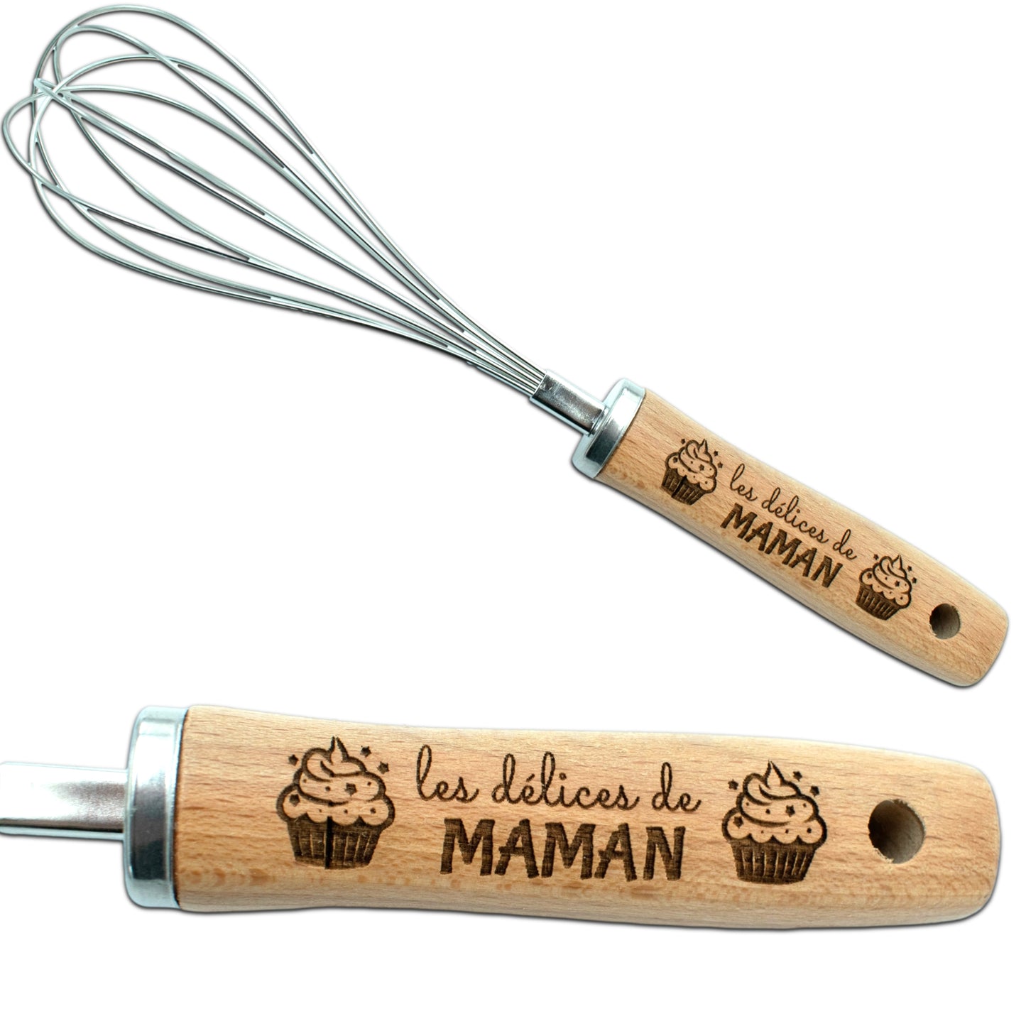 FOUET EN ACIER ET MANCHE EN BOIS - MAMAN - LES DELICES DE MAMAN