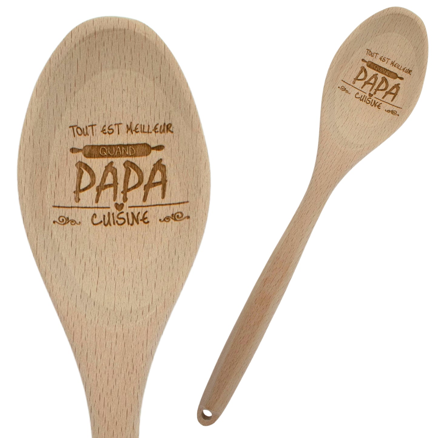 CUILLIERE EN BOIS - PAPA - TOUT EST MEILLEUR QUAND PAPA CUISINE