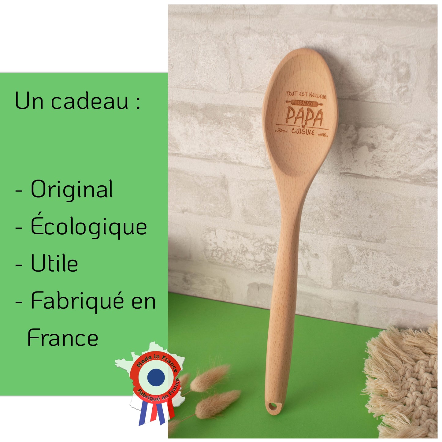 CUILLIERE EN BOIS - PAPA - TOUT EST MEILLEUR QUAND PAPA CUISINE