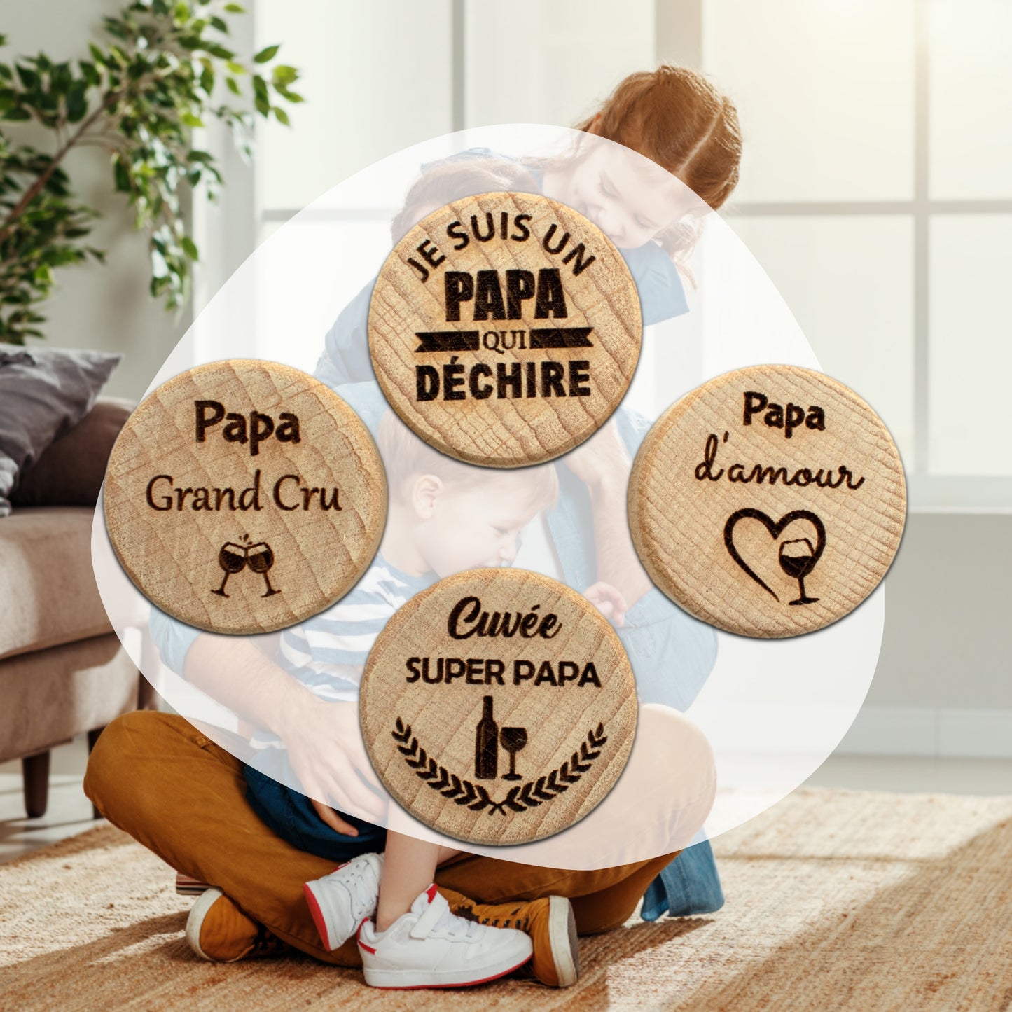 LOT DE 4 BOUCHONS EN LIEGE - PAPA - LOT N°1