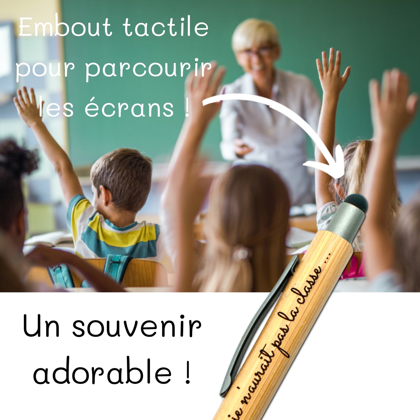 STYLO BAMBOU AVEC EMBOUT TACTILE - MAITRESSE - LA CLASSE