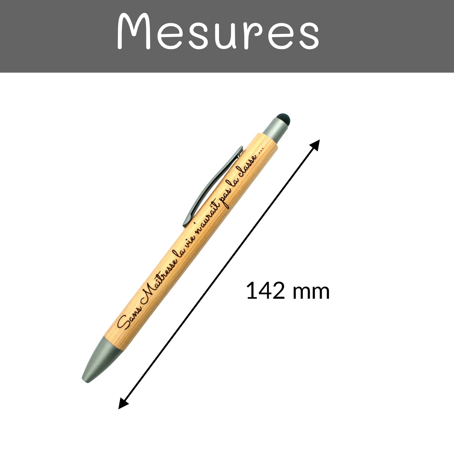 STYLO BAMBOU AVEC EMBOUT TACTILE - MAITRESSE - LA CLASSE