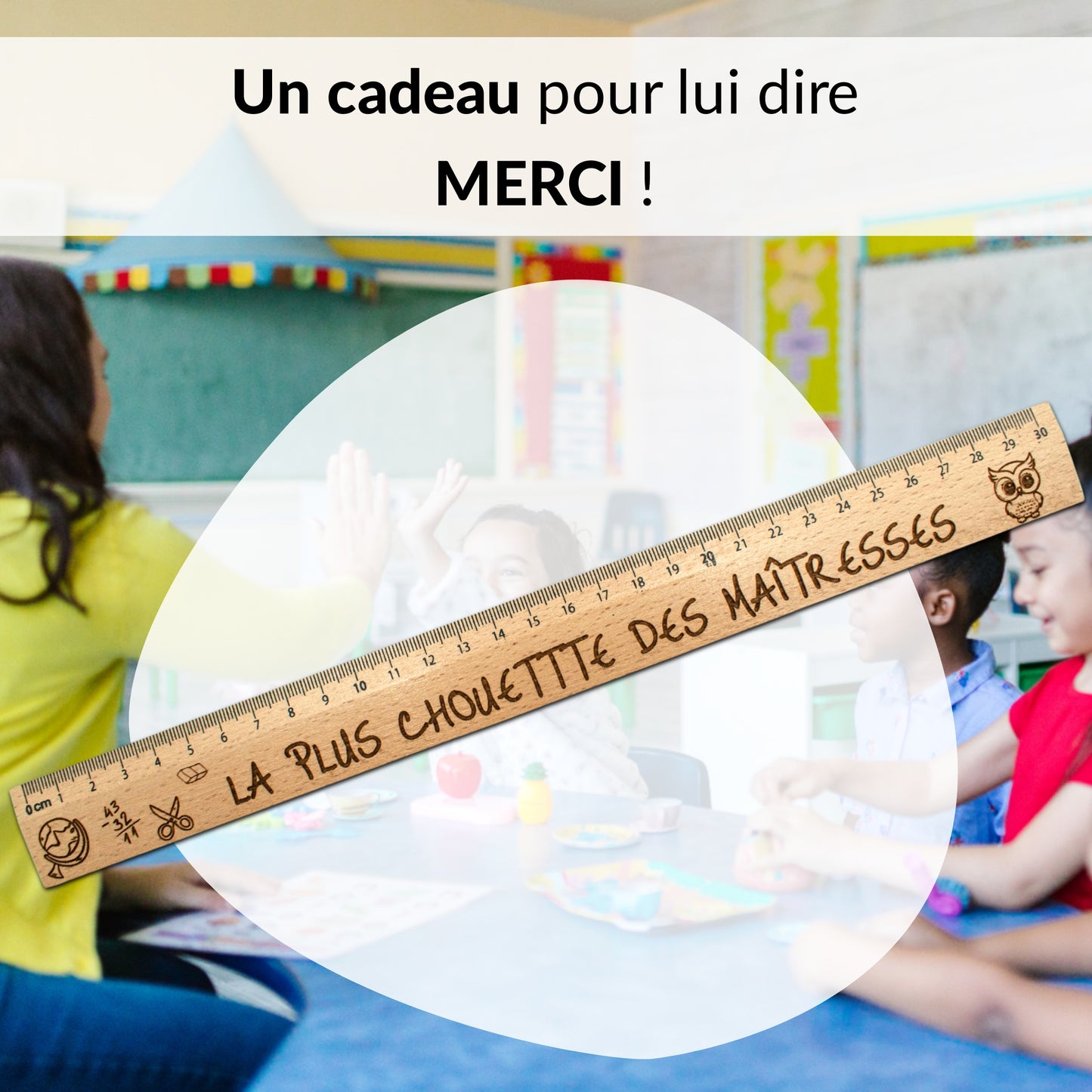 REGLE EN BOIS - 30 CM - MAITRESSE - LE PLUS CHOUETTE