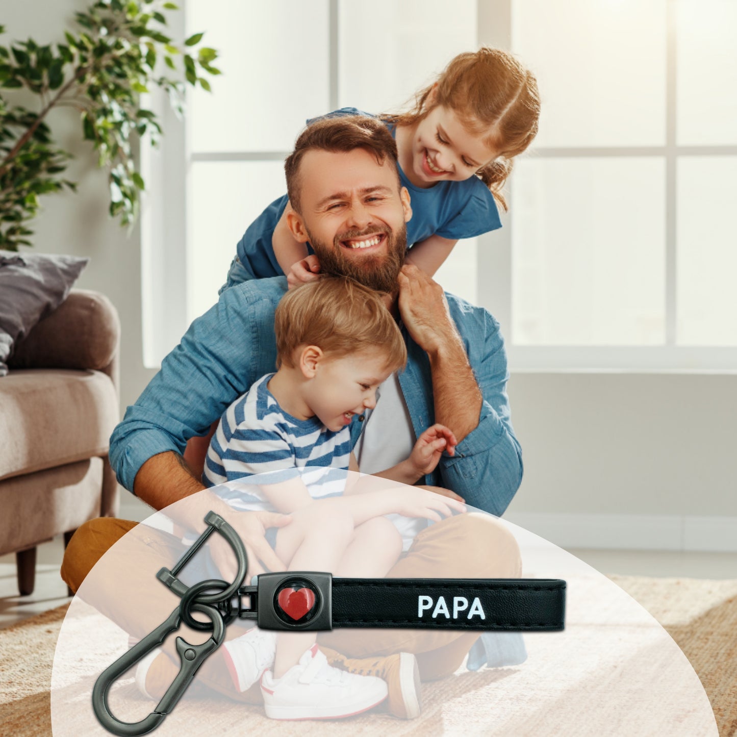 PORTE-CLEFS EN CUIR NOIR - COEUR ROUGE - PAPA