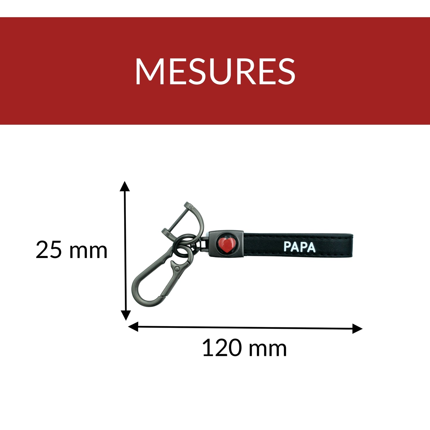 PORTE-CLEFS EN CUIR NOIR - COEUR ROUGE - PAPA