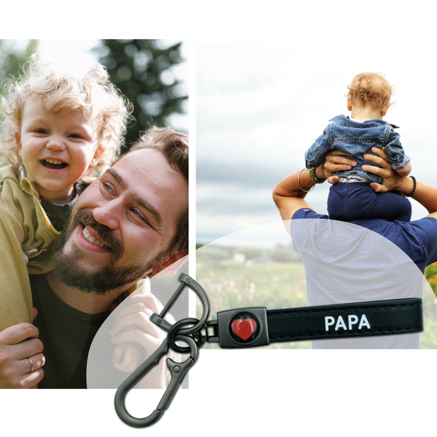 PORTE-CLEFS EN CUIR NOIR - COEUR ROUGE - PAPA