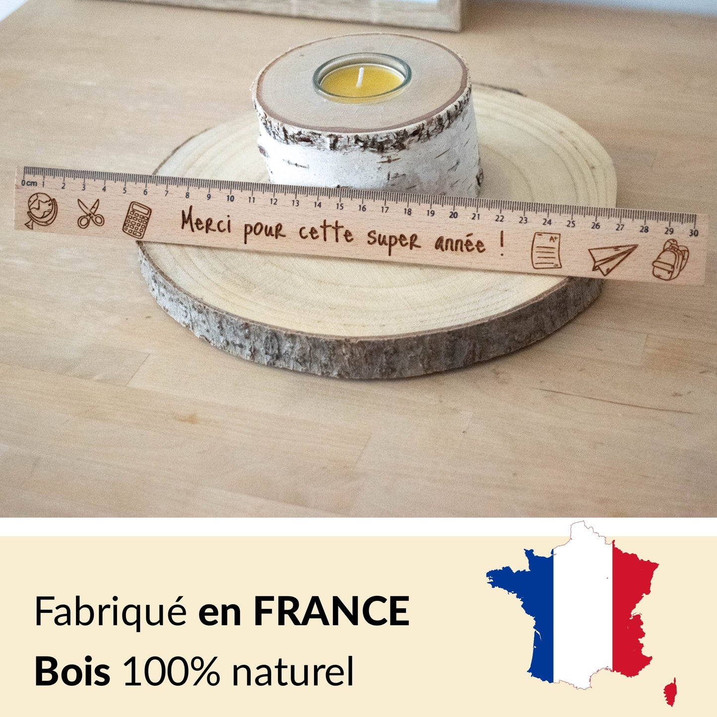REGLE EN BOIS - 30 CM - MERCI POUR CETTE SUPER ANNEE
