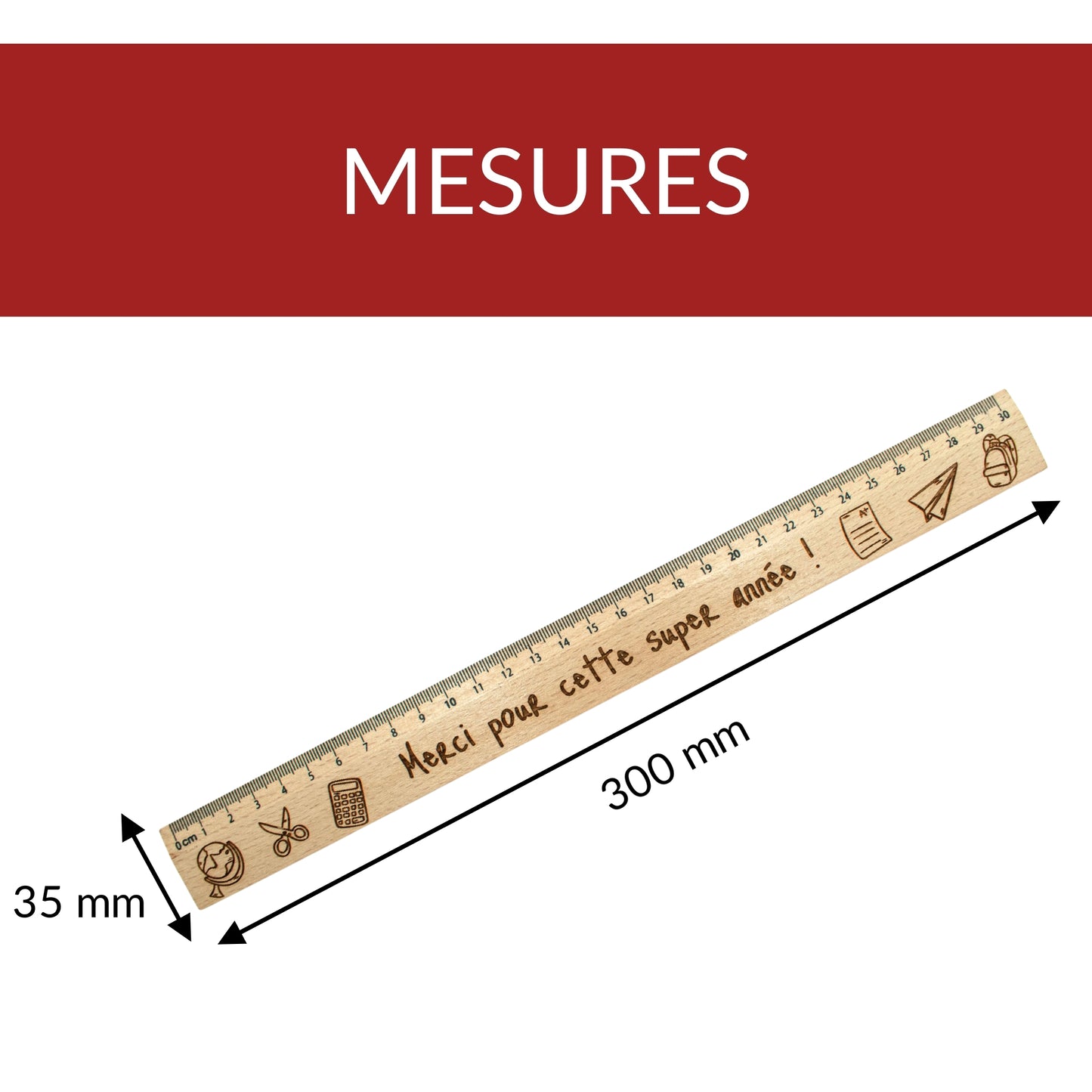 REGLE EN BOIS - 30 CM - MERCI POUR CETTE SUPER ANNEE