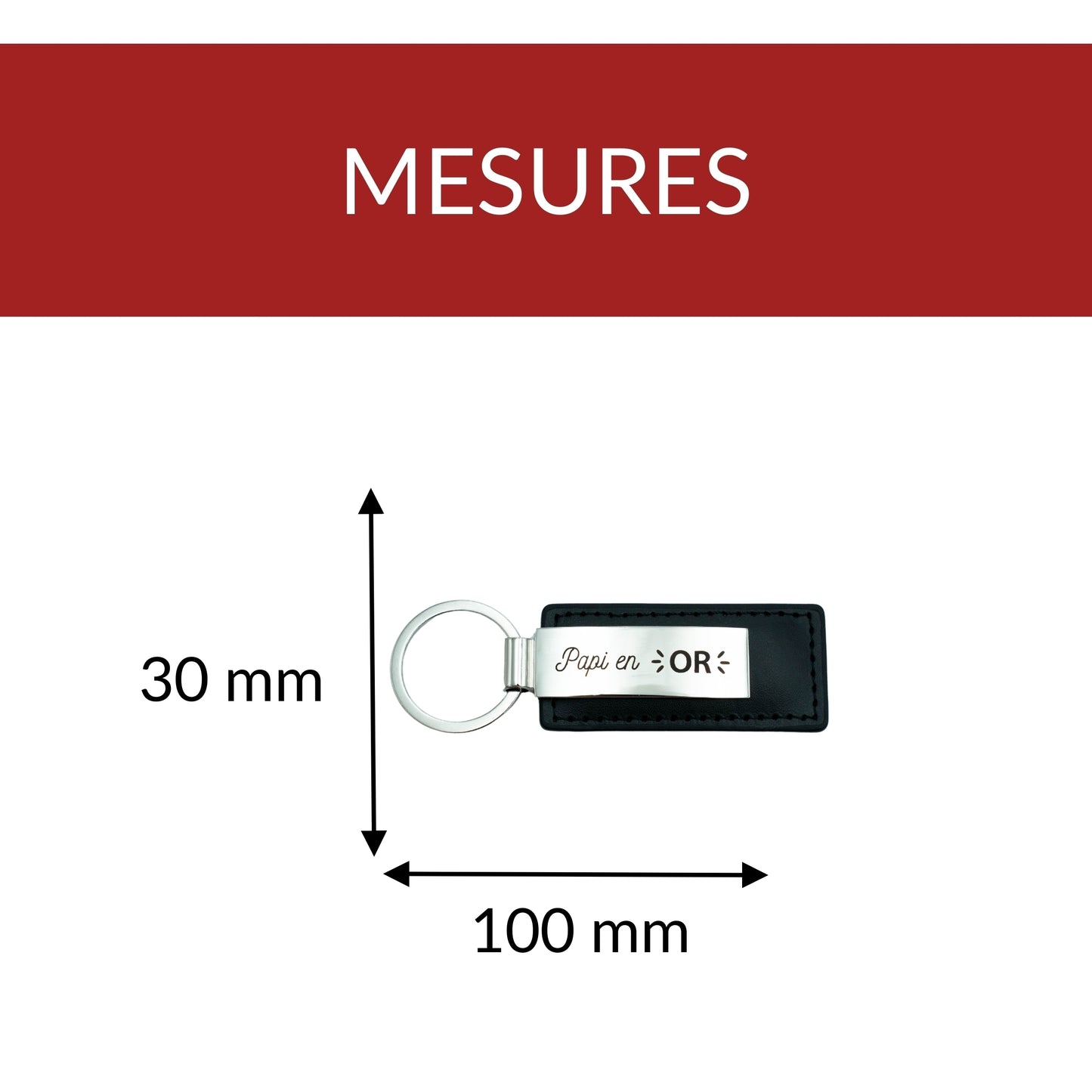 PORTE-CLEFS EN ACIER ET CUIR - NOIR - PAPI EN OR