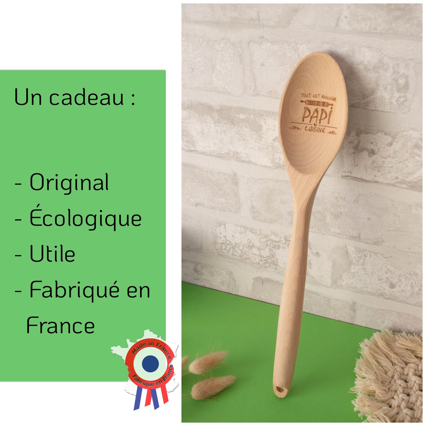 CUILLIERE EN BOIS - PAPI - TOUT EST MEILLEUR QUAND PAPI CUISINE