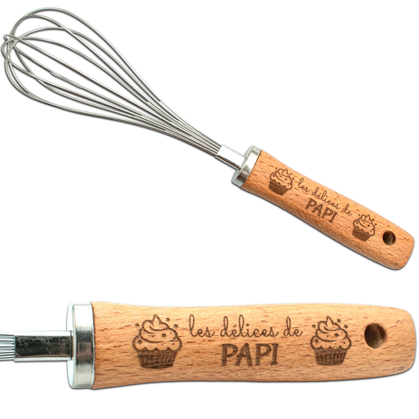FOUET EN ACIER ET MANCHE EN BOIS - PAPI - LES DELICES DE PAPI