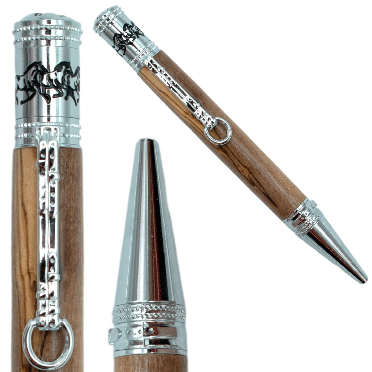 STYLO EN BOIS D'OLIVIER - MODELE CHEVAL (BRIDE)