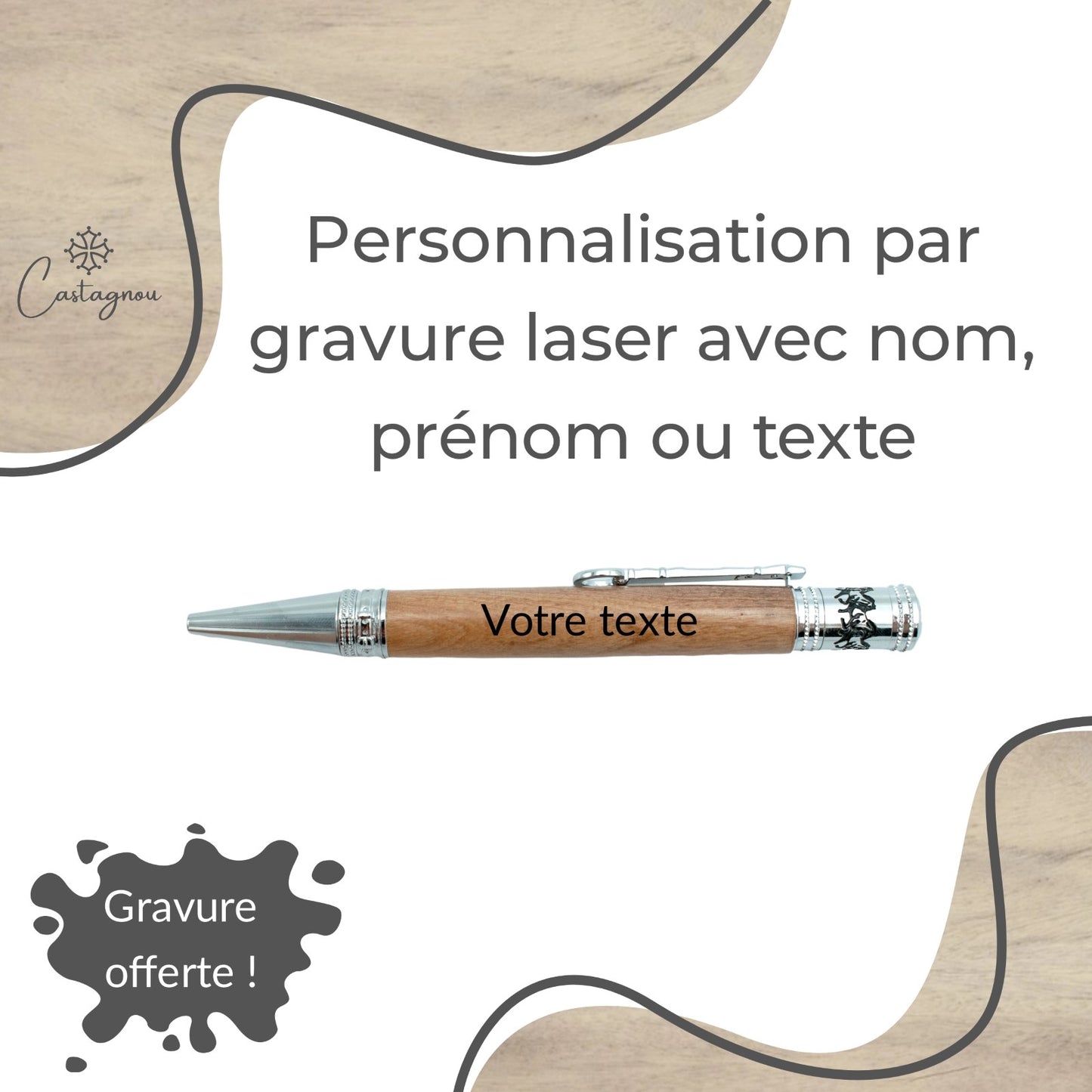 STYLO EN BOIS D'OLIVIER - MODELE CHEVAL (BRIDE)