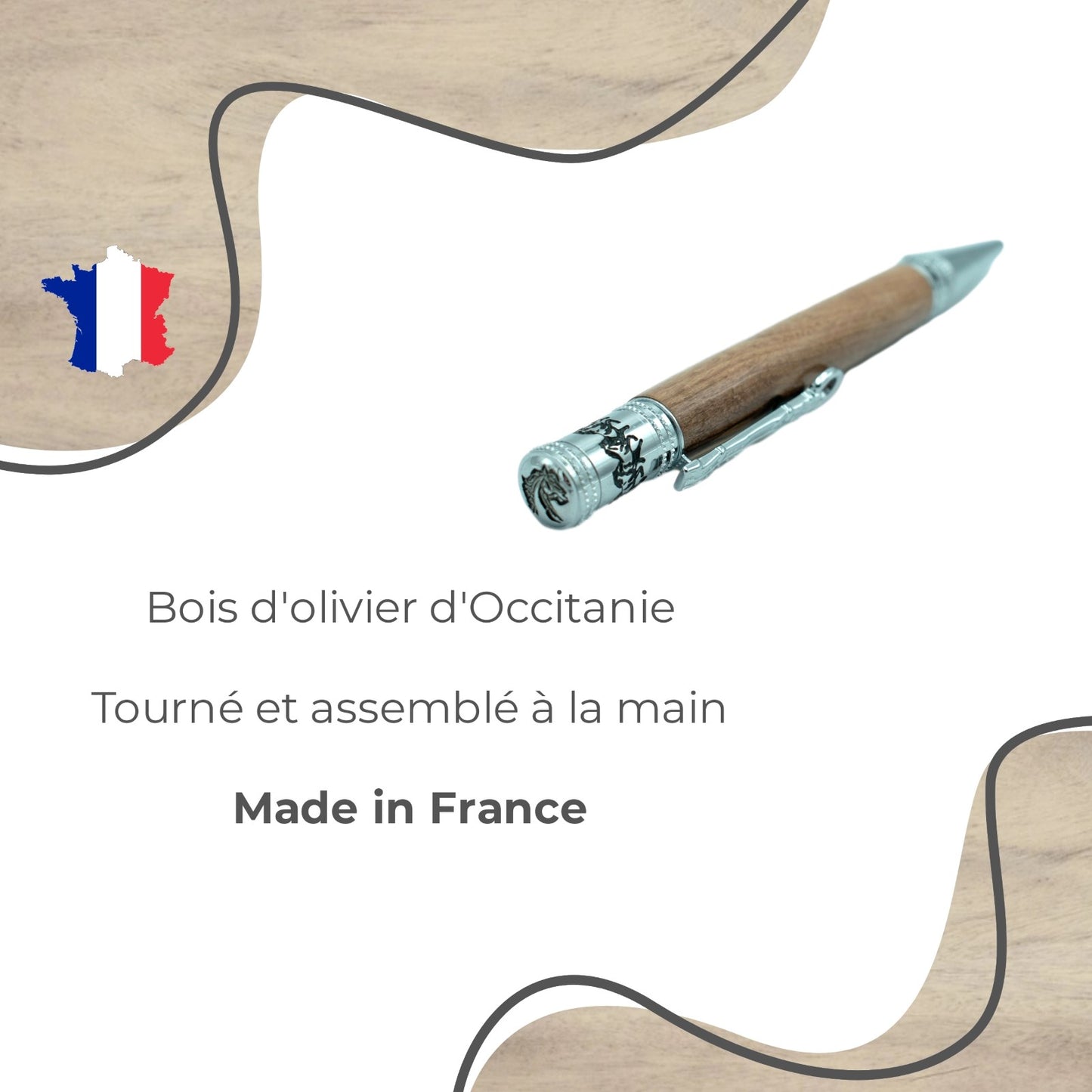 STYLO EN BOIS D'OLIVIER - MODELE CHEVAL (BRIDE)
