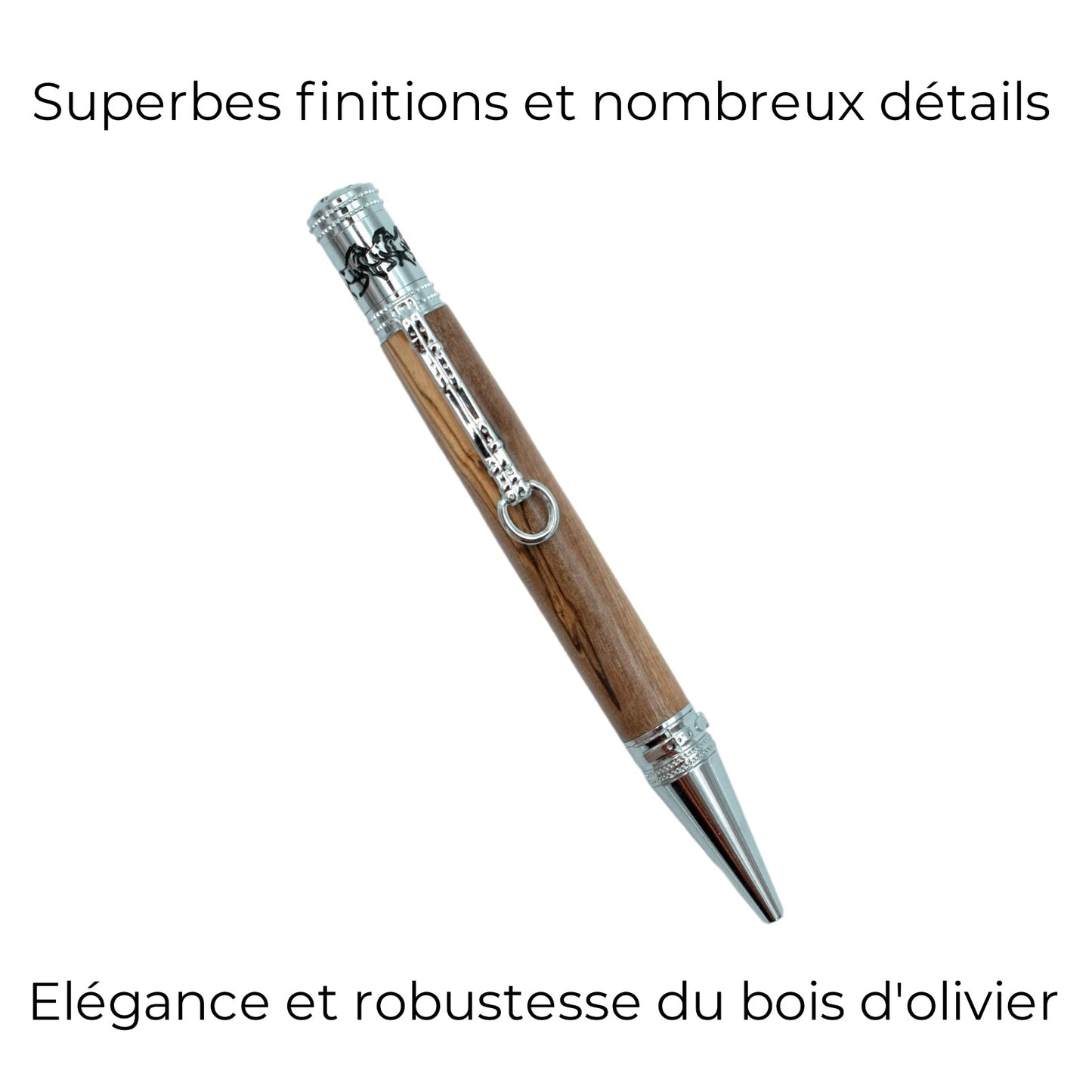STYLO EN BOIS D'OLIVIER - MODELE CHEVAL (BRIDE)