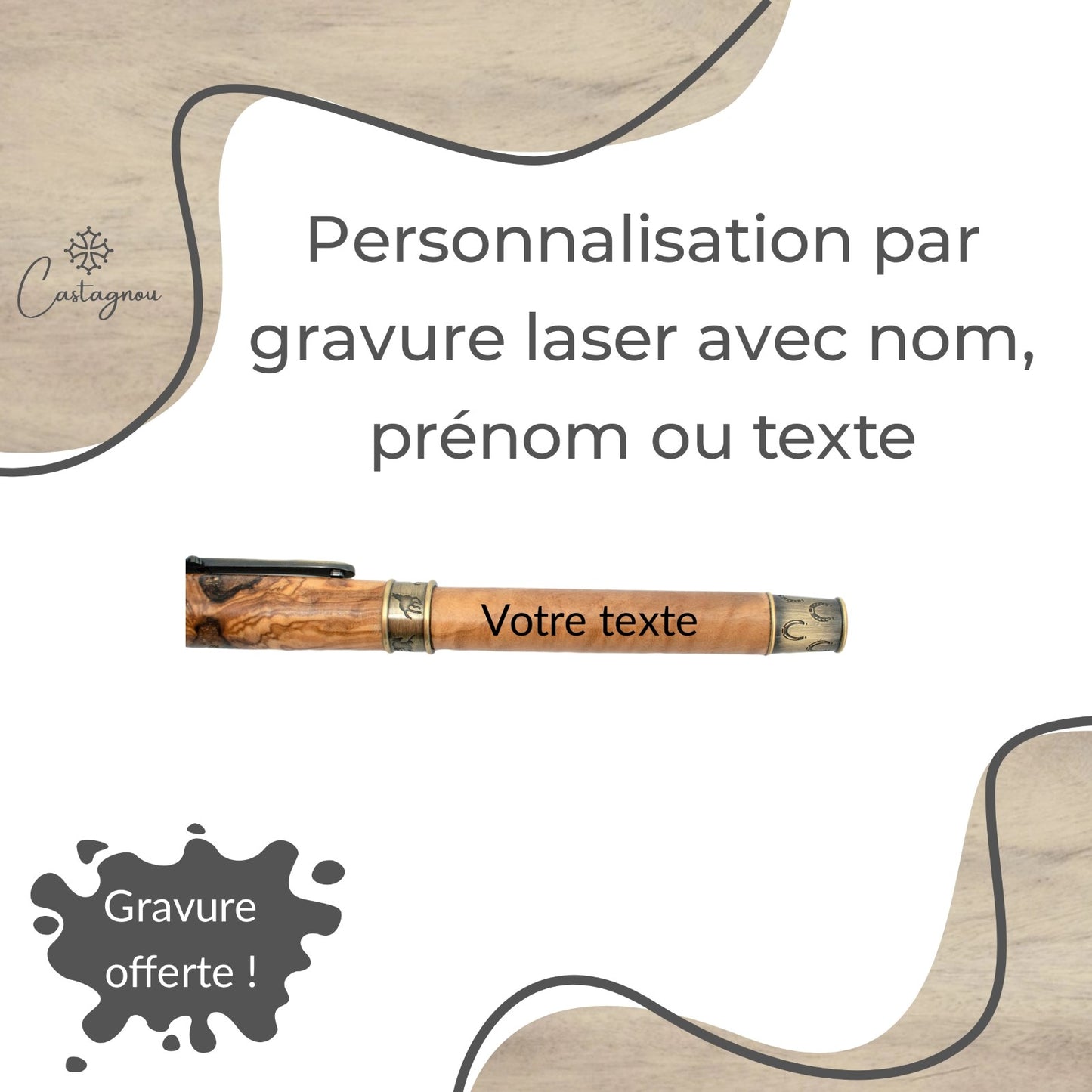 STYLO EN BOIS D'OLIVIER - MODELE CHEVAL (ROLLER)