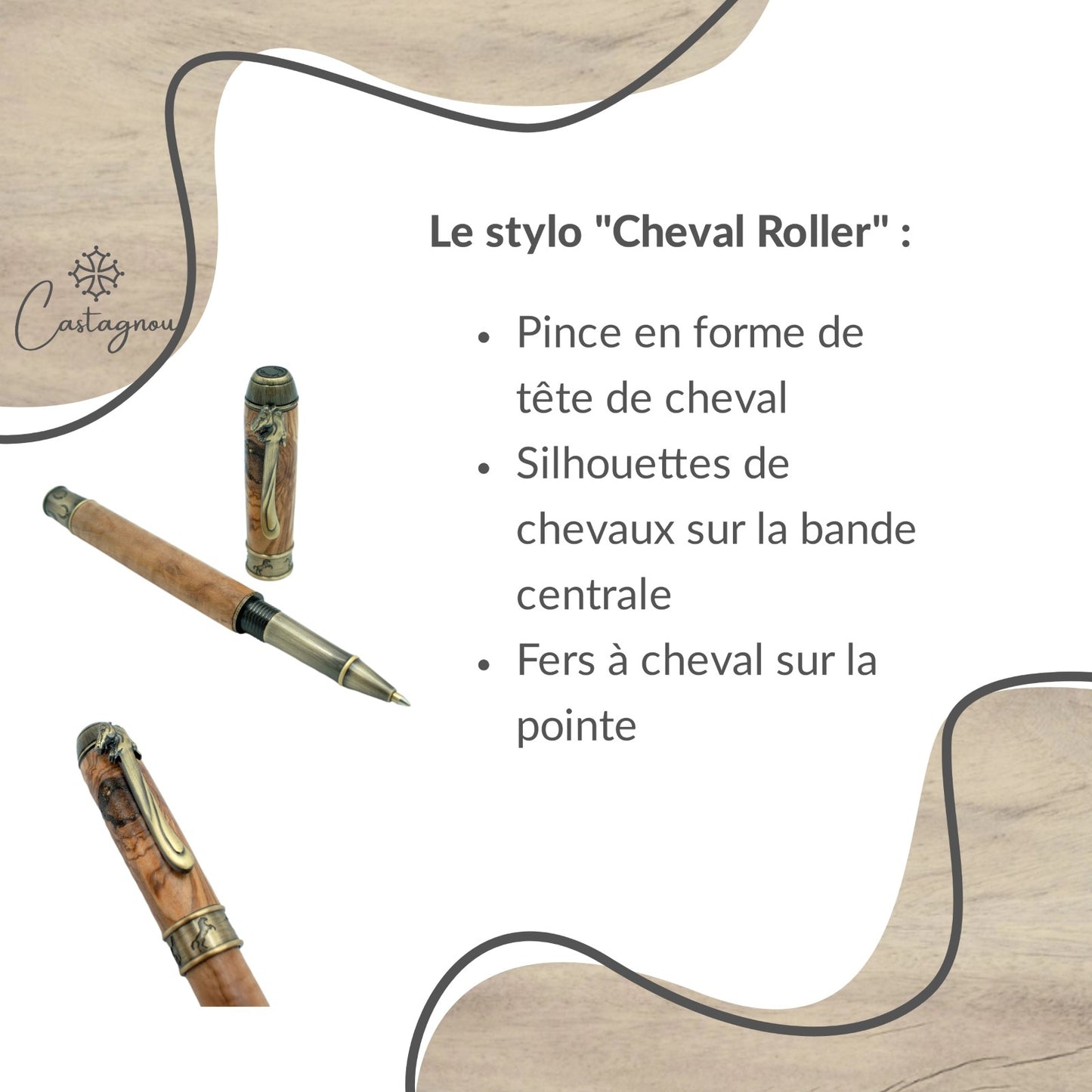STYLO EN BOIS D'OLIVIER - MODELE CHEVAL (ROLLER)