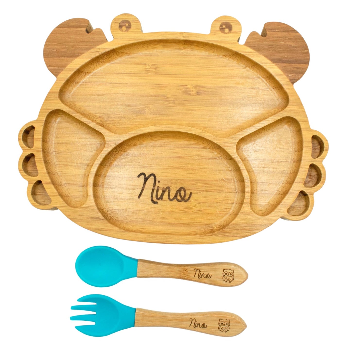 ASSIETTE ET COUVERTS BAMBOU PERSONNALISÉ - CRABE
