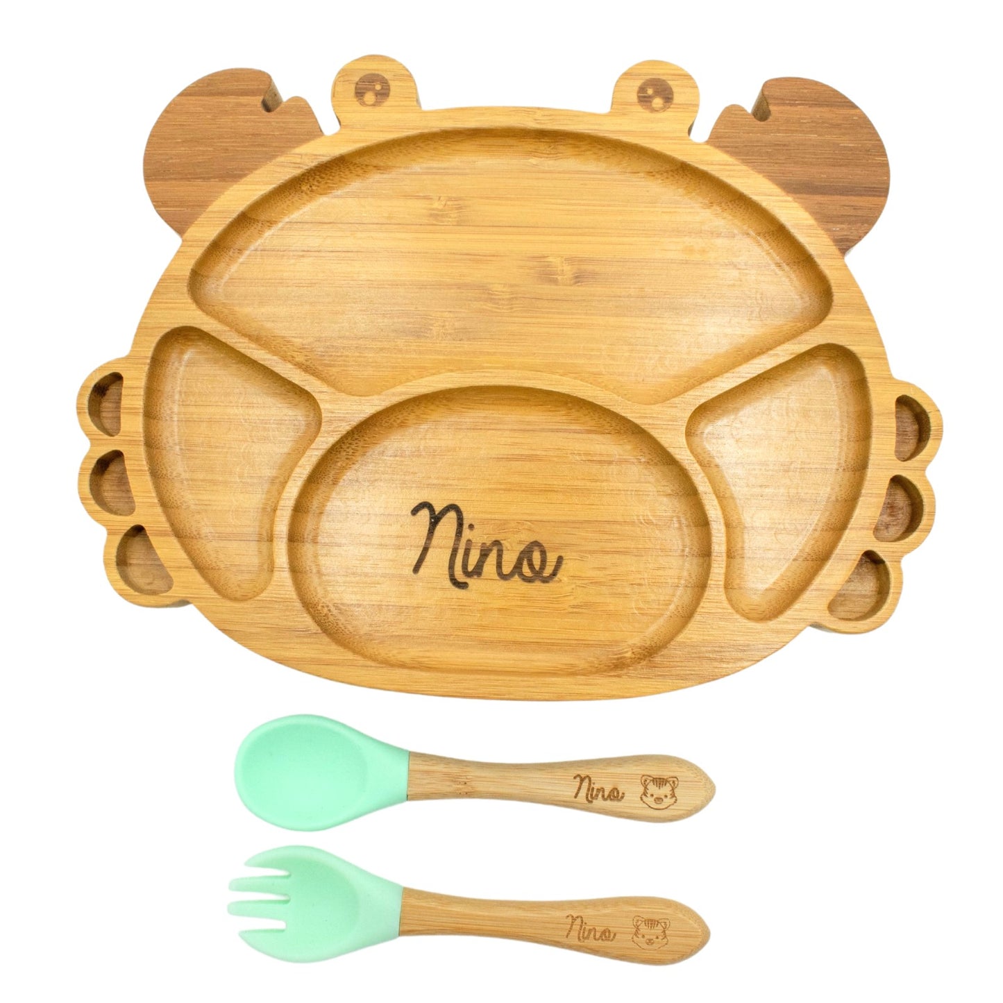 ASSIETTE ET COUVERTS BAMBOU PERSONNALISÉ - CRABE