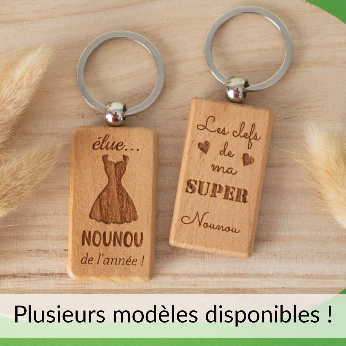 PORTE-CLEFS RECTANGLE EN BOIS - NOUNOU - ELUE