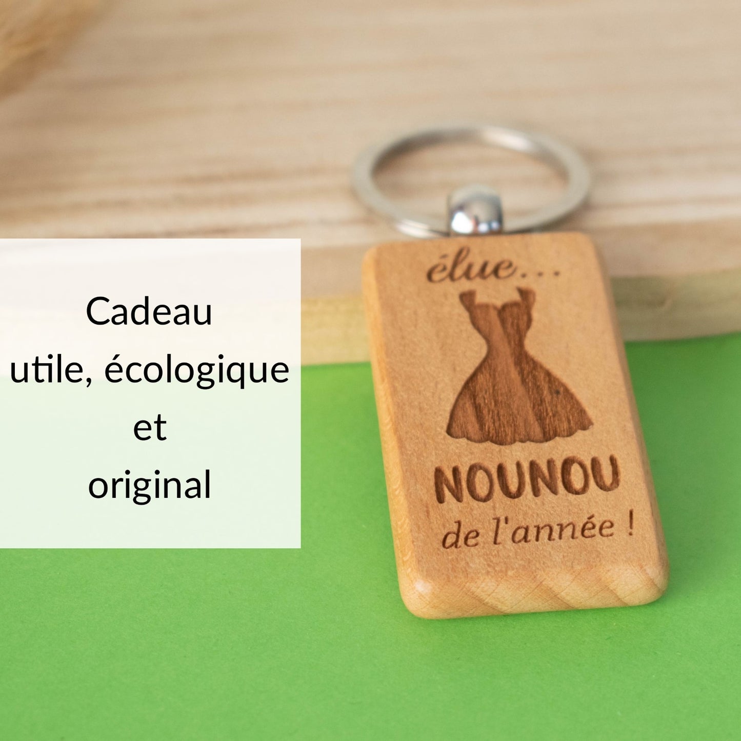 PORTE-CLEFS RECTANGLE EN BOIS - NOUNOU - ELUE
