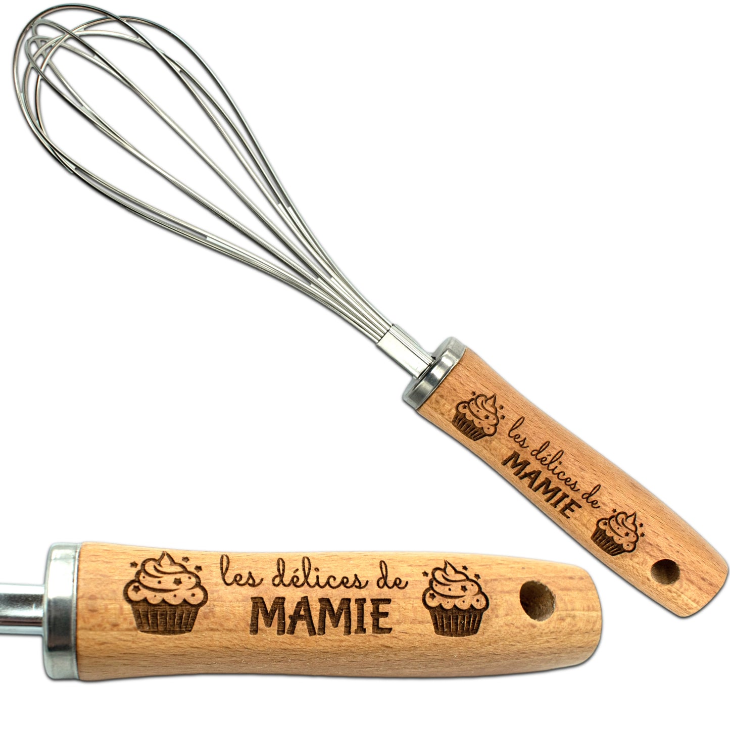 FOUET EN ACIER ET MANCHE EN BOIS - MAMIE - LES DELICES DE MAMIE