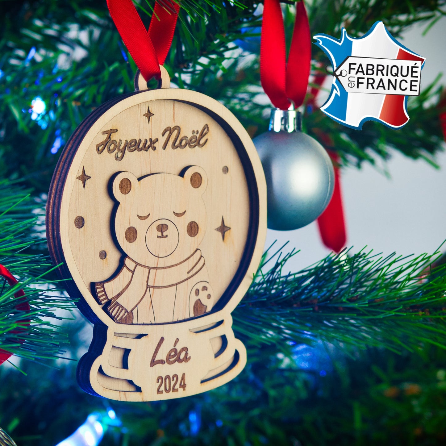 BOULE DE NOËL PERSONNALISÉE - JOYEUX NOËL (boule à neige ours)