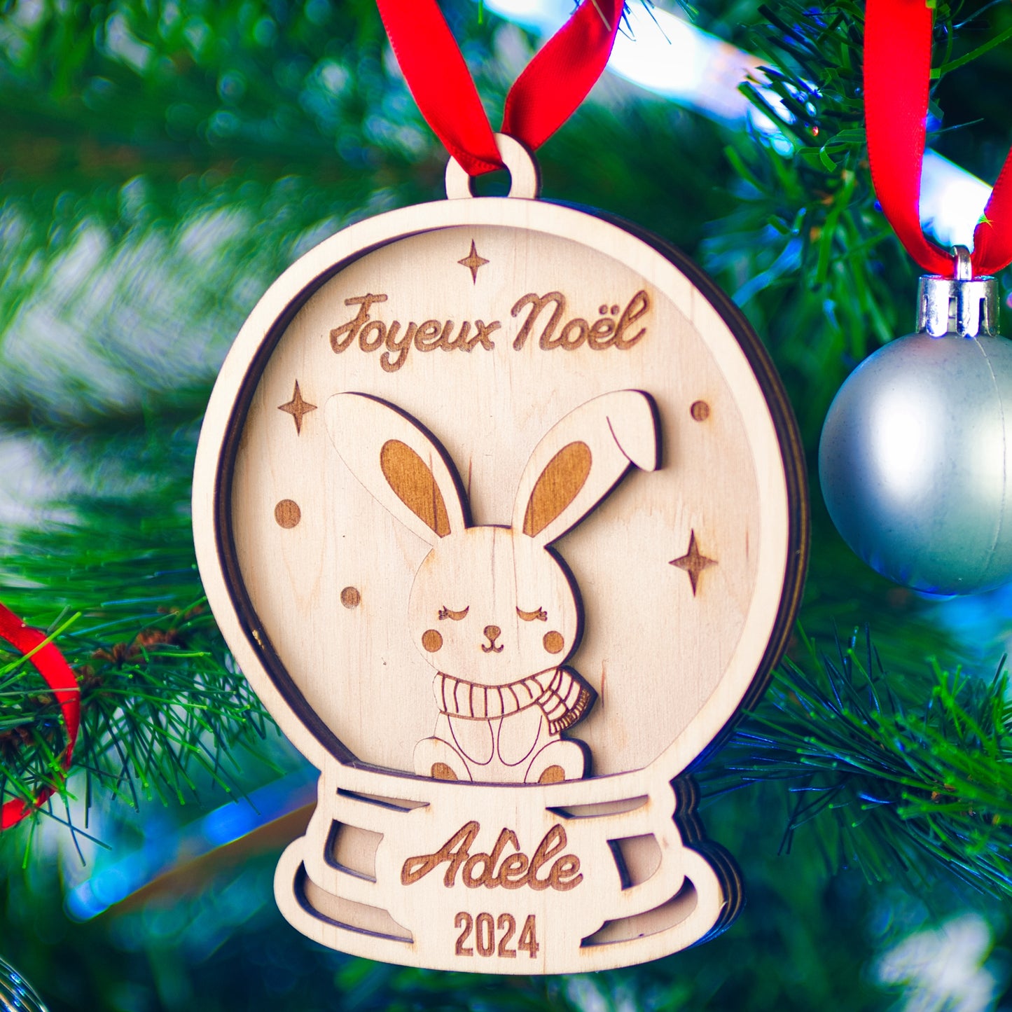 BOULE DE NOËL PERSONNALISÉE - JOYEUX NOËL (boule à neige lapin)